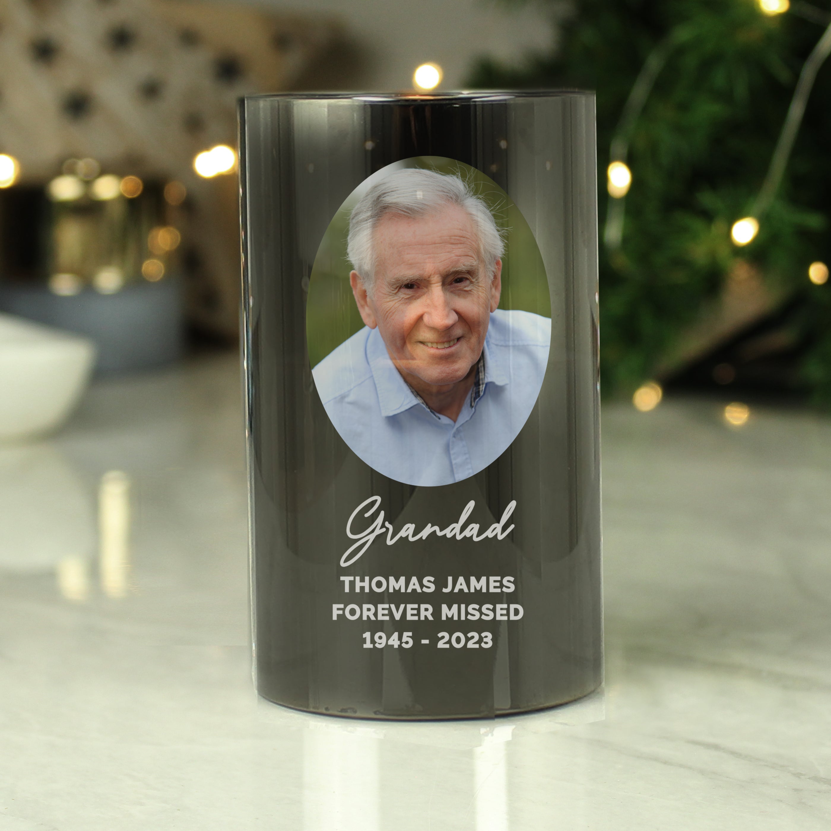 Personalised Photo Upload Smoked Glass LED Candle - gift & personalise