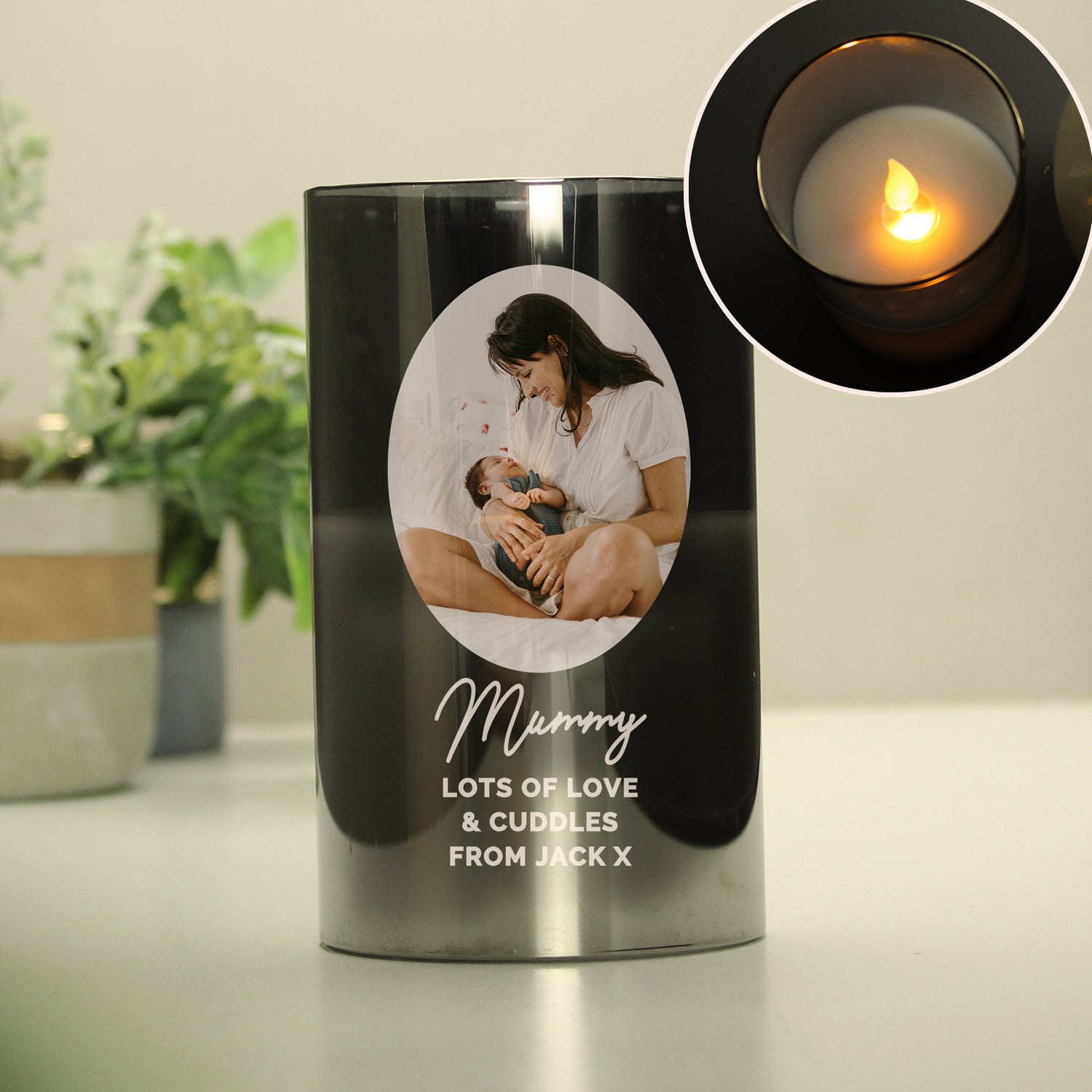 Personalised Photo Upload Smoked Glass LED Candle - gift & personalise