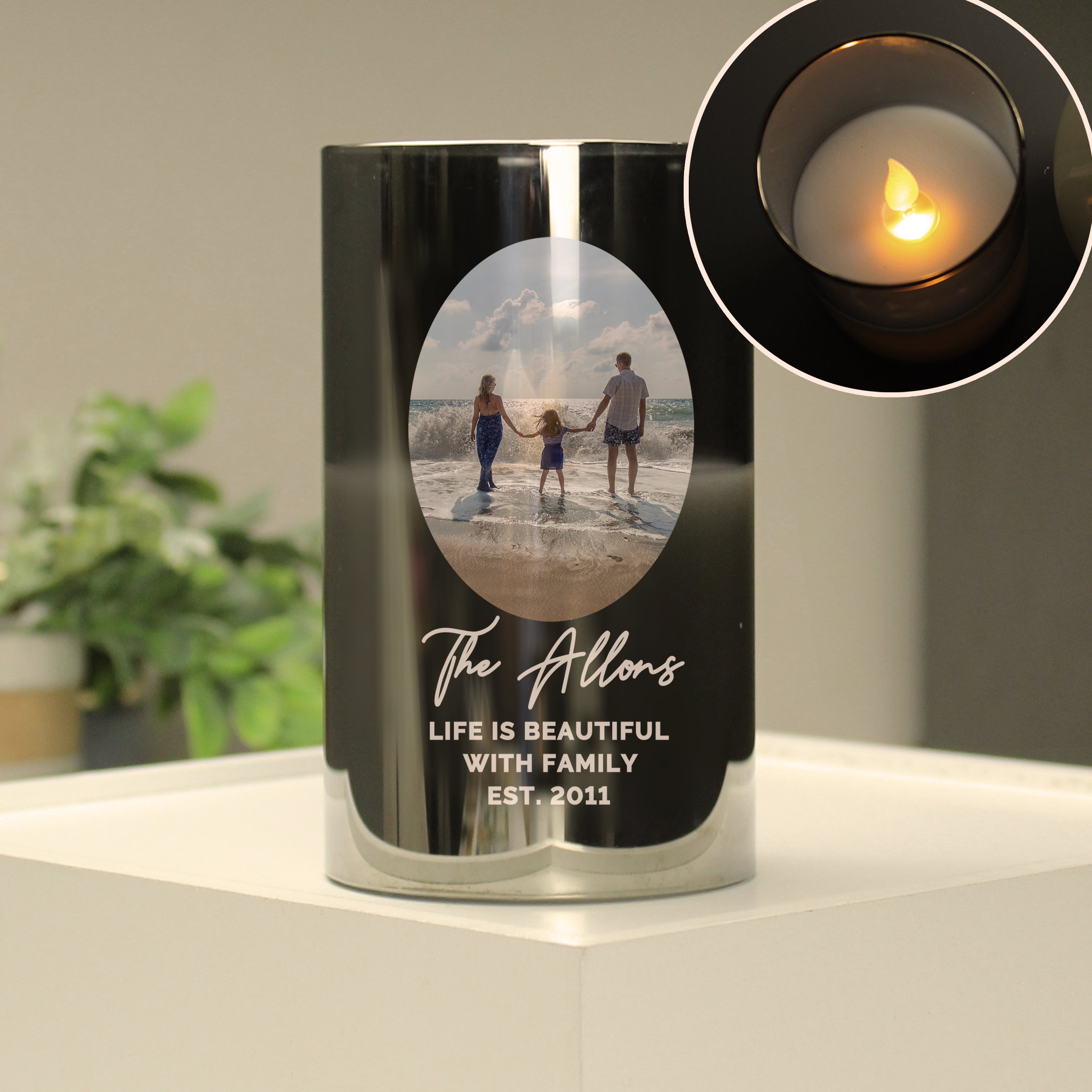 Personalised Photo Upload Smoked Glass LED Candle - gift & personalise