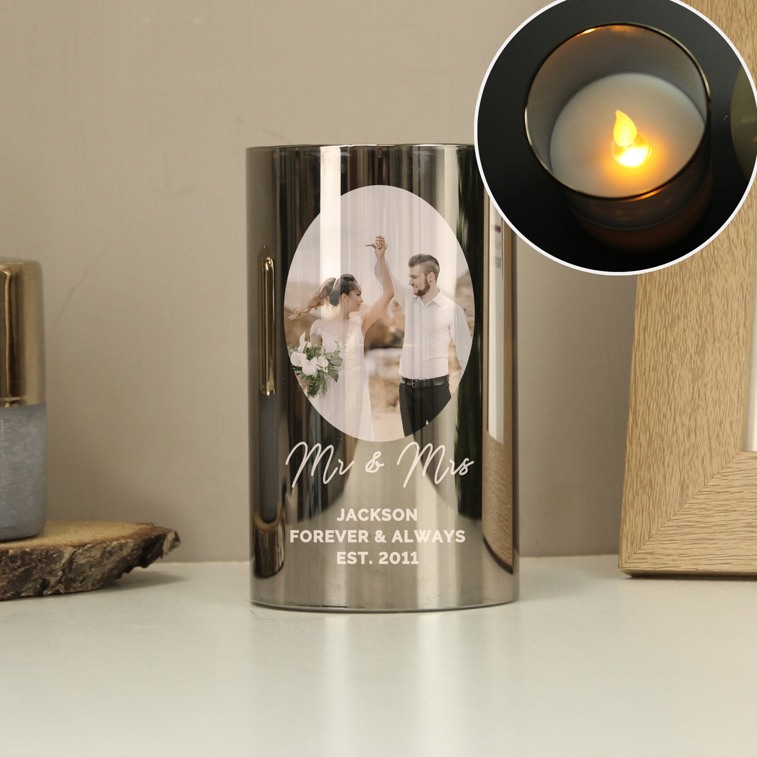 Personalised Photo Upload Smoked Glass LED Candle - gift & personalise