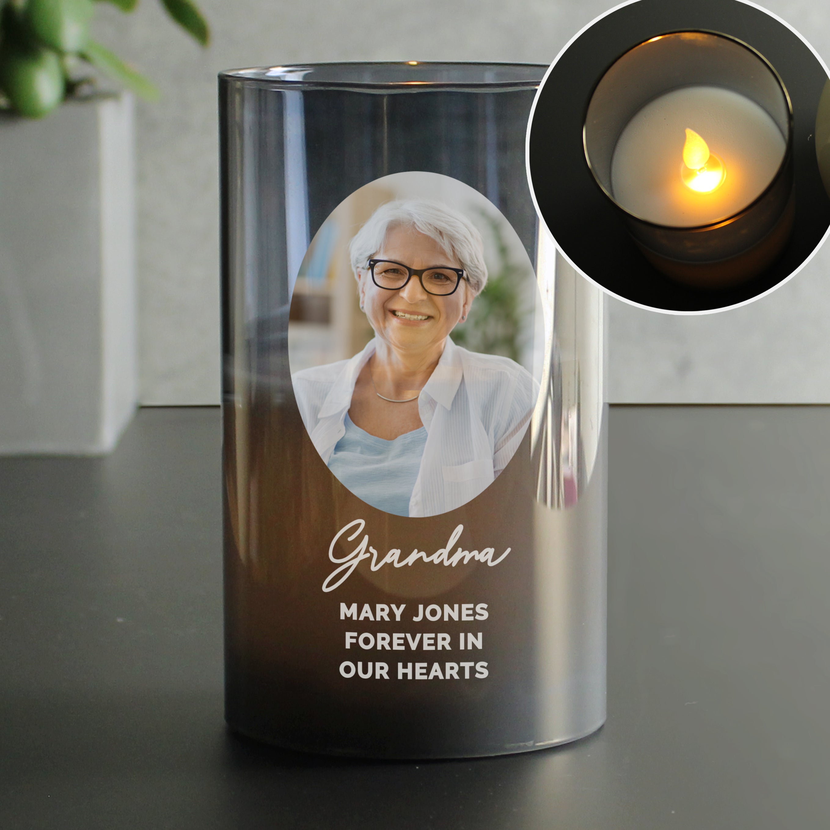 Personalised Photo Upload Smoked Glass LED Candle - gift & personalise