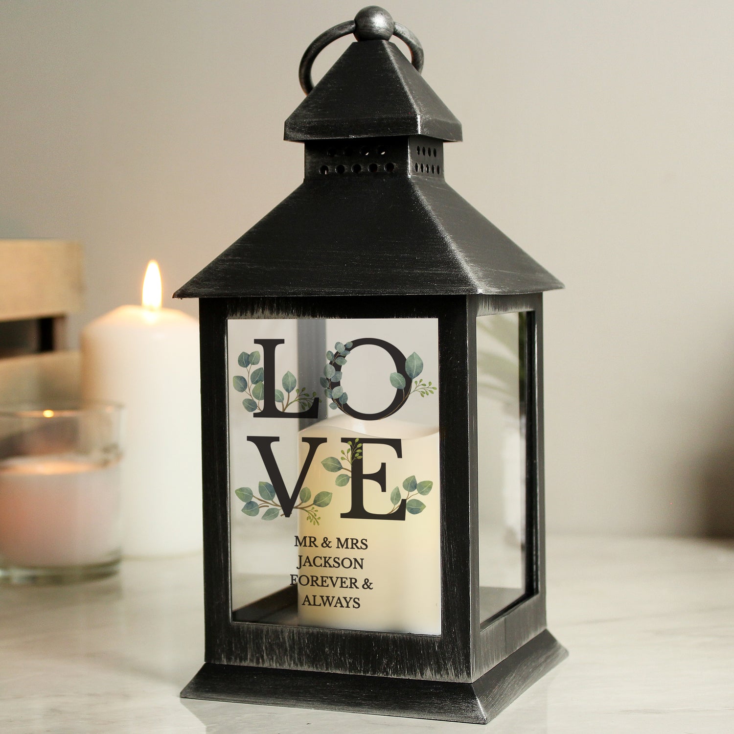 Personalised LOVE LED Black Lantern - gift & personalise