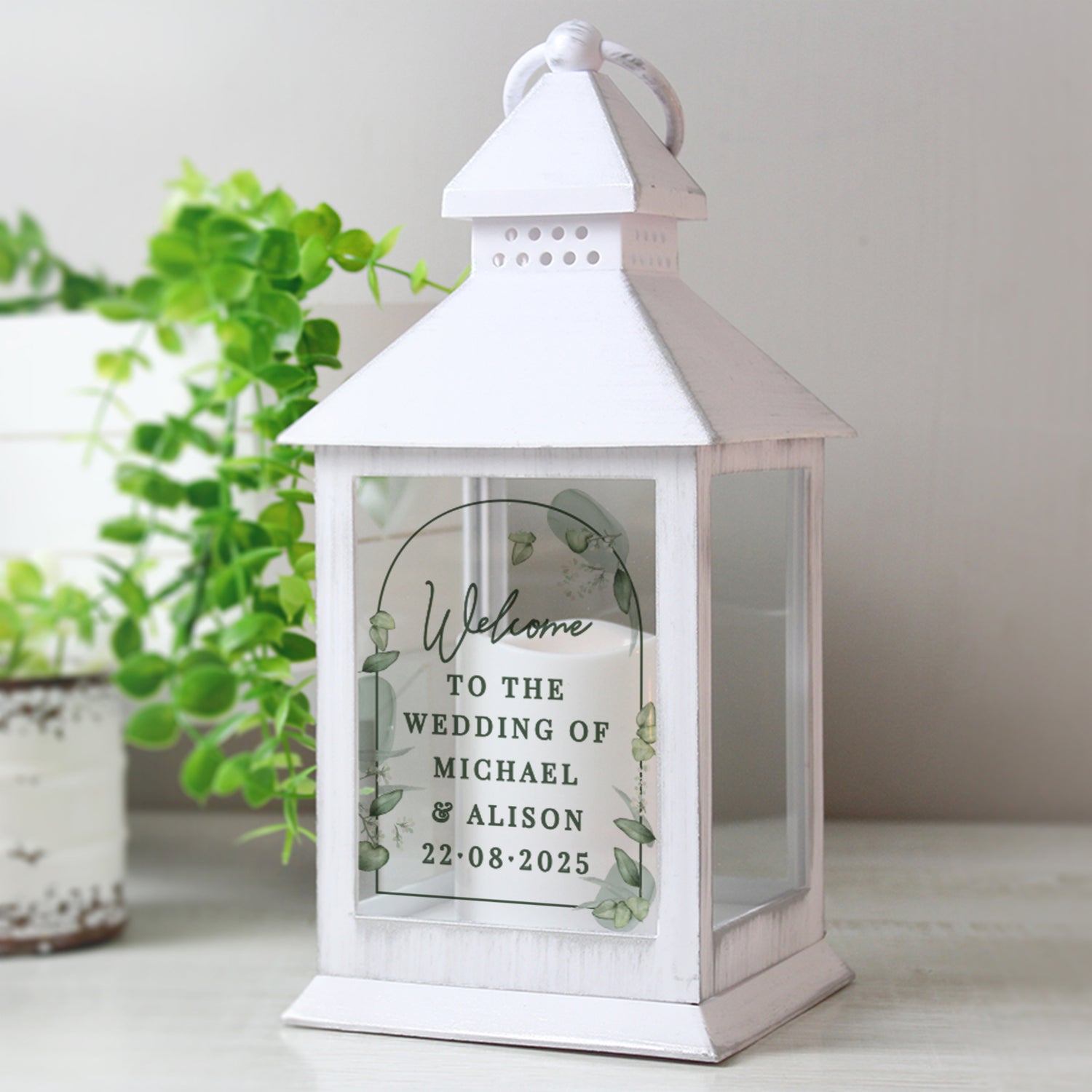 Personalised Botanical Wedding Lantern - gift & personalise