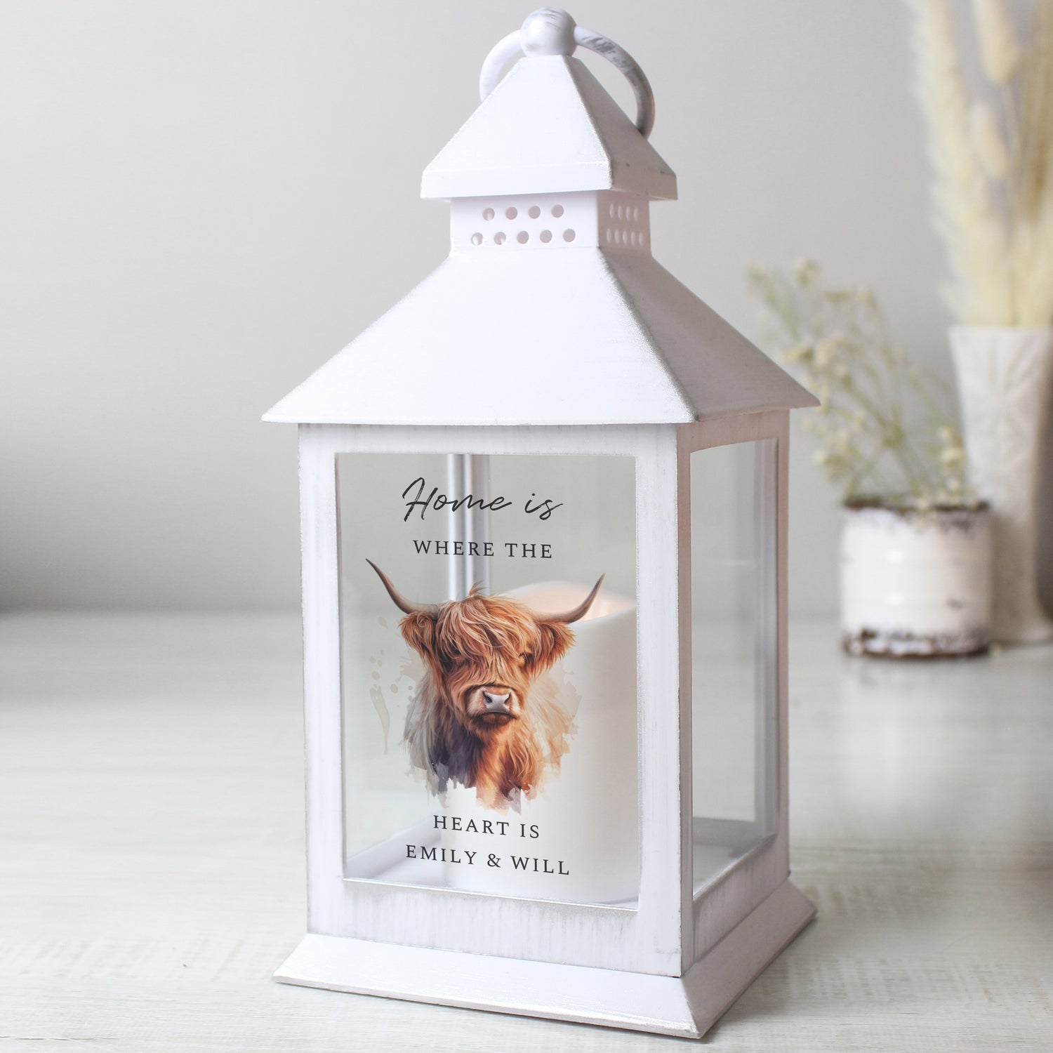 Personalised Highland Cow LED Lantern - gift & personalise