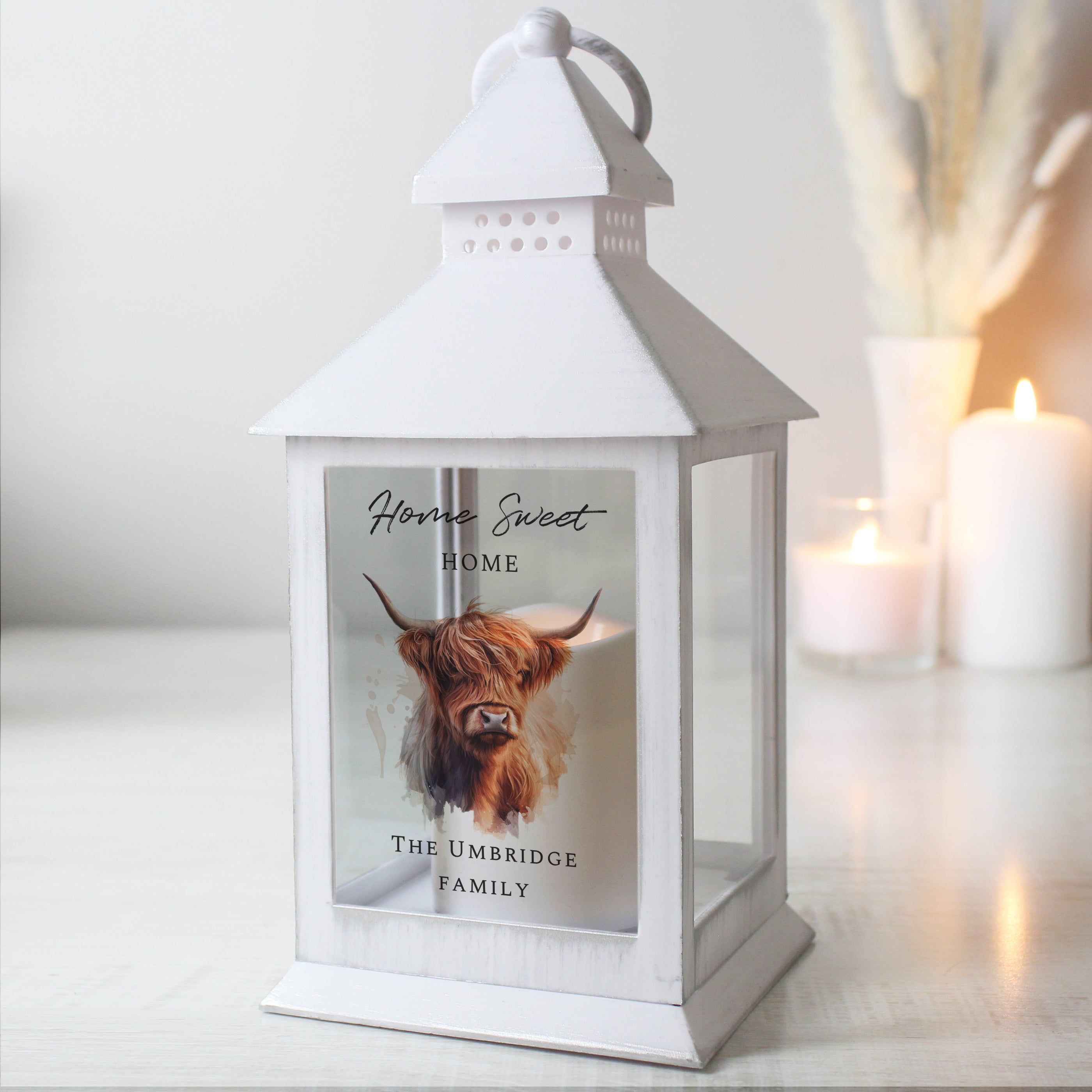 Personalised Highland Cow LED Lantern - gift & personalise