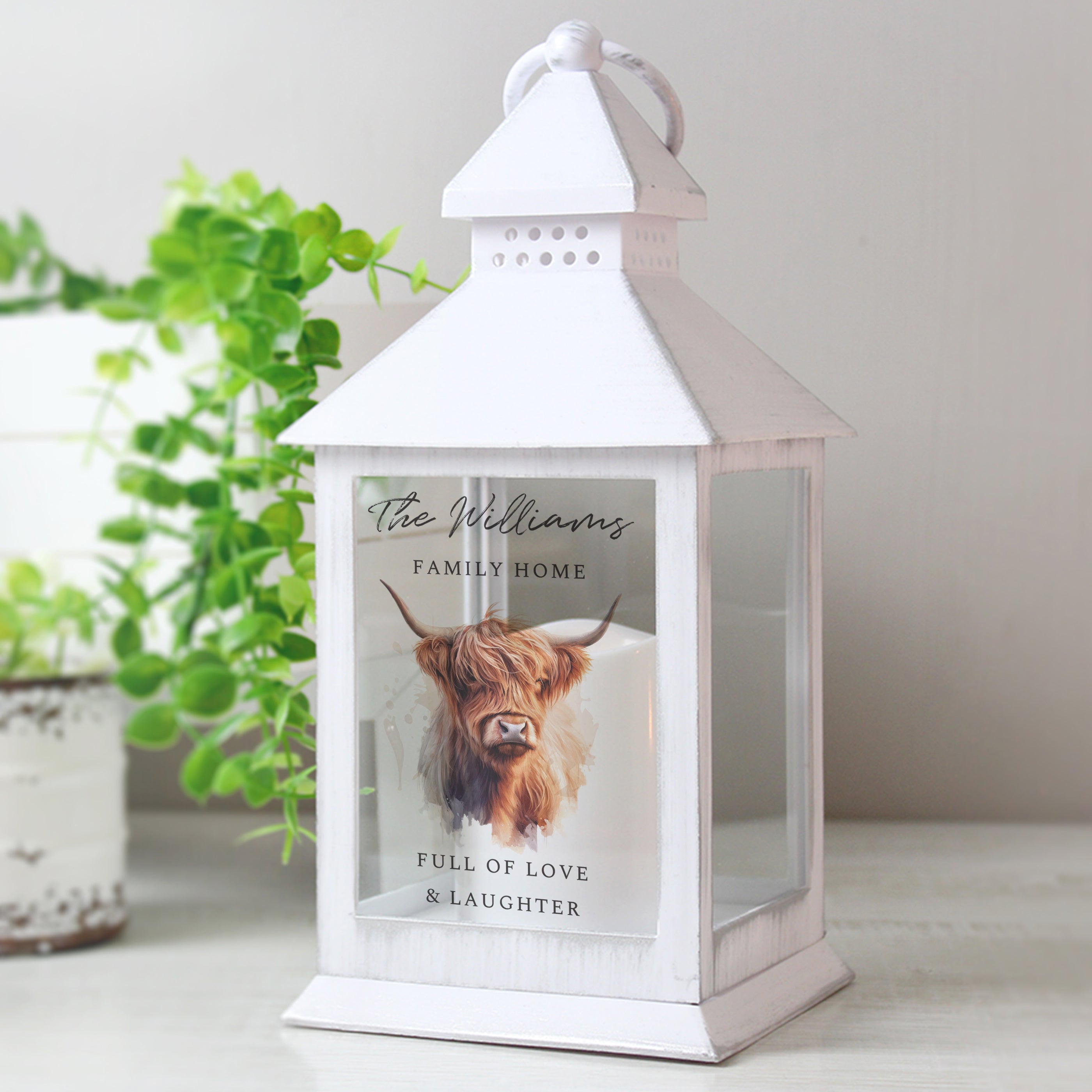 Personalised Highland Cow LED Lantern - gift & personalise