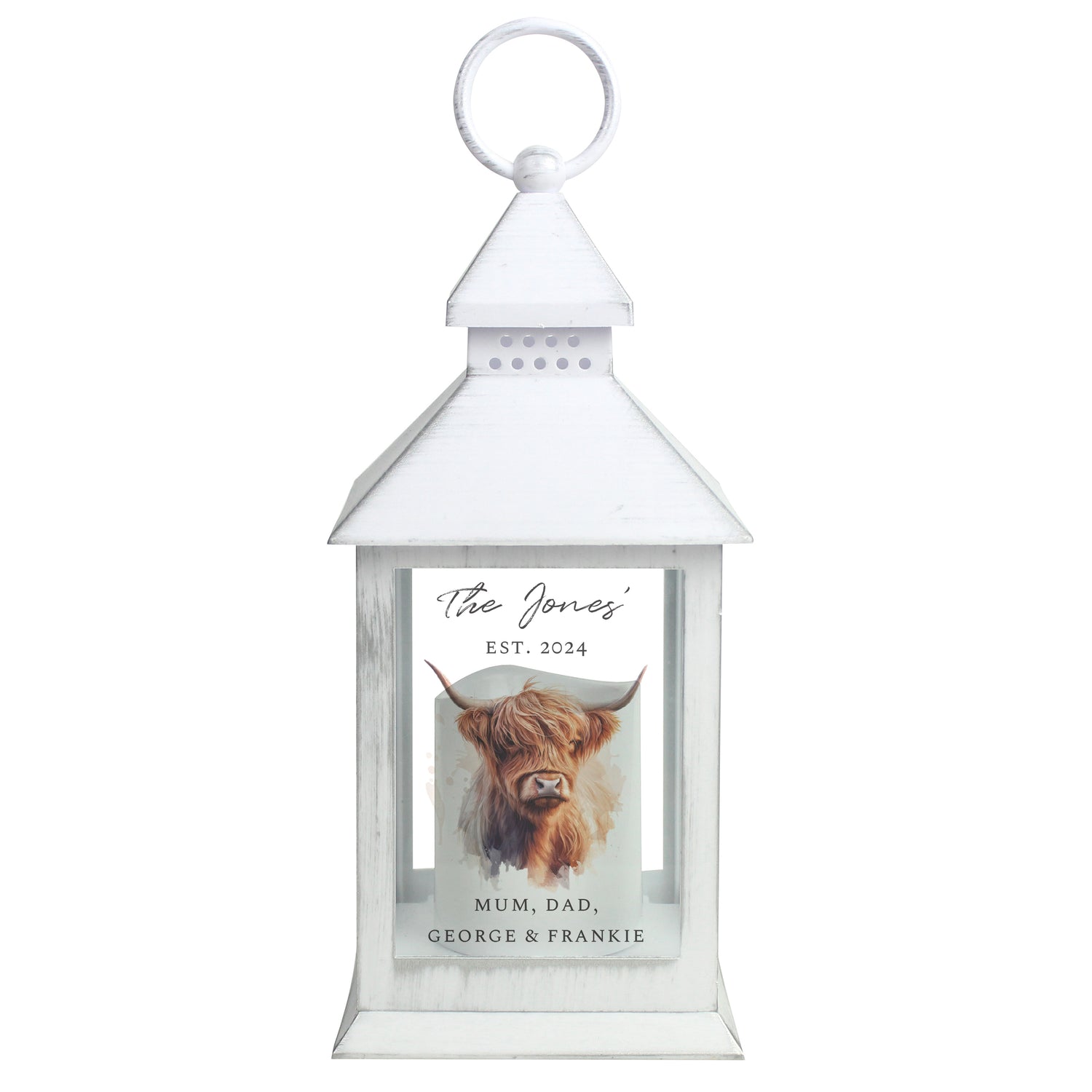 Personalised Highland Cow LED Lantern - gift & personalise