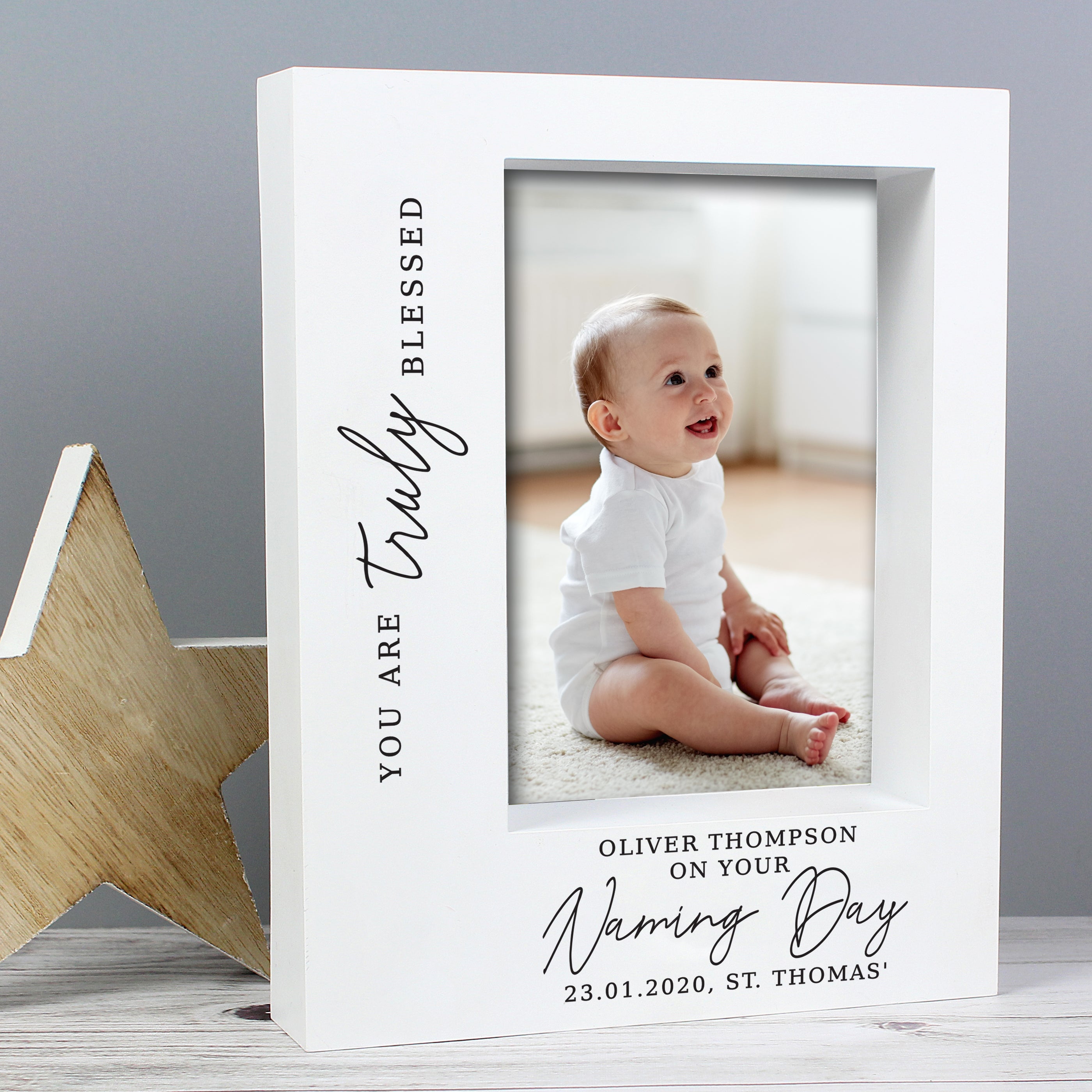 Personalised 'Truly Blessed' Naming Day 5x7 Box Photo Frame - gift & personalise