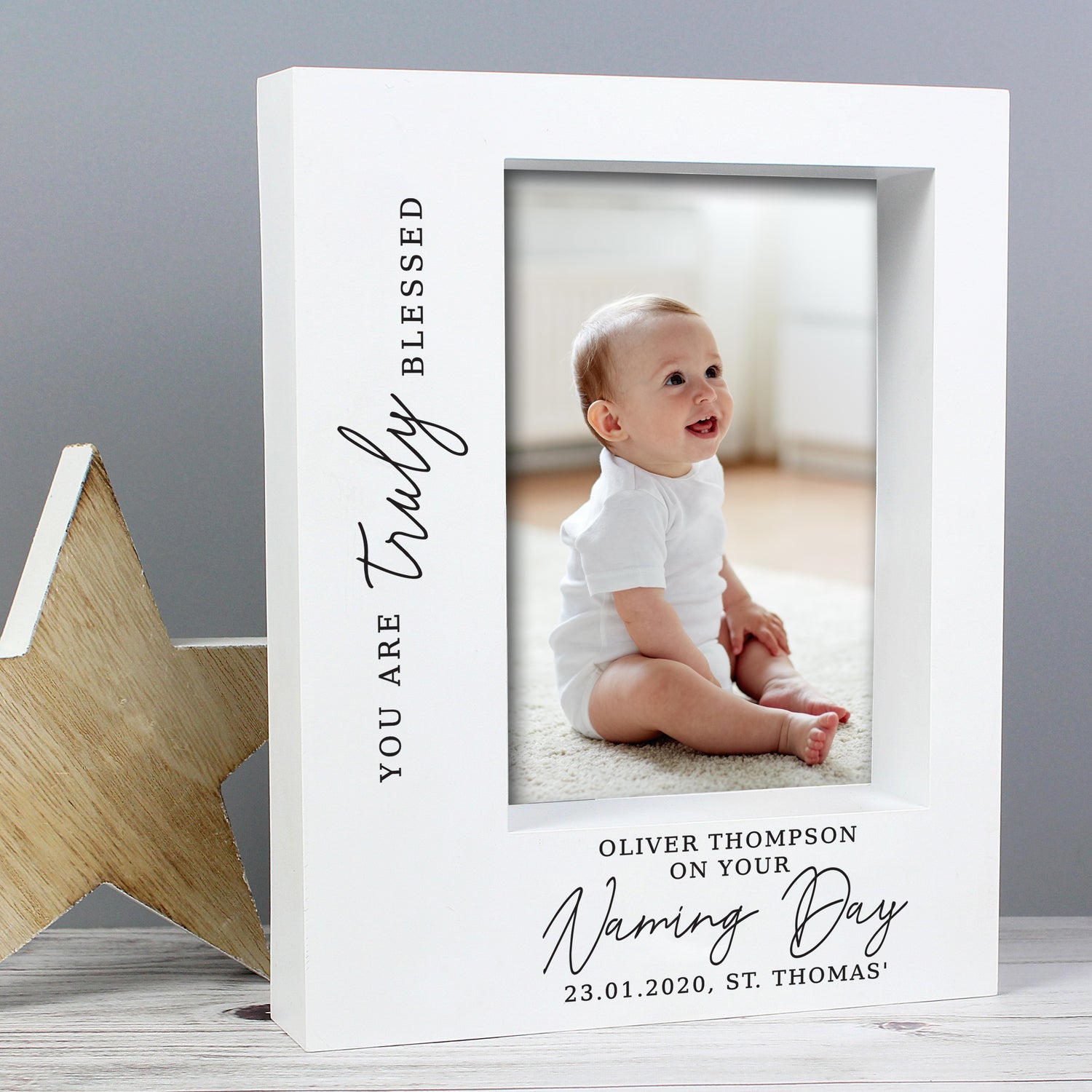 Personalised 'Truly Blessed' Naming Day 5x7 Box Photo Frame - gift & personalise