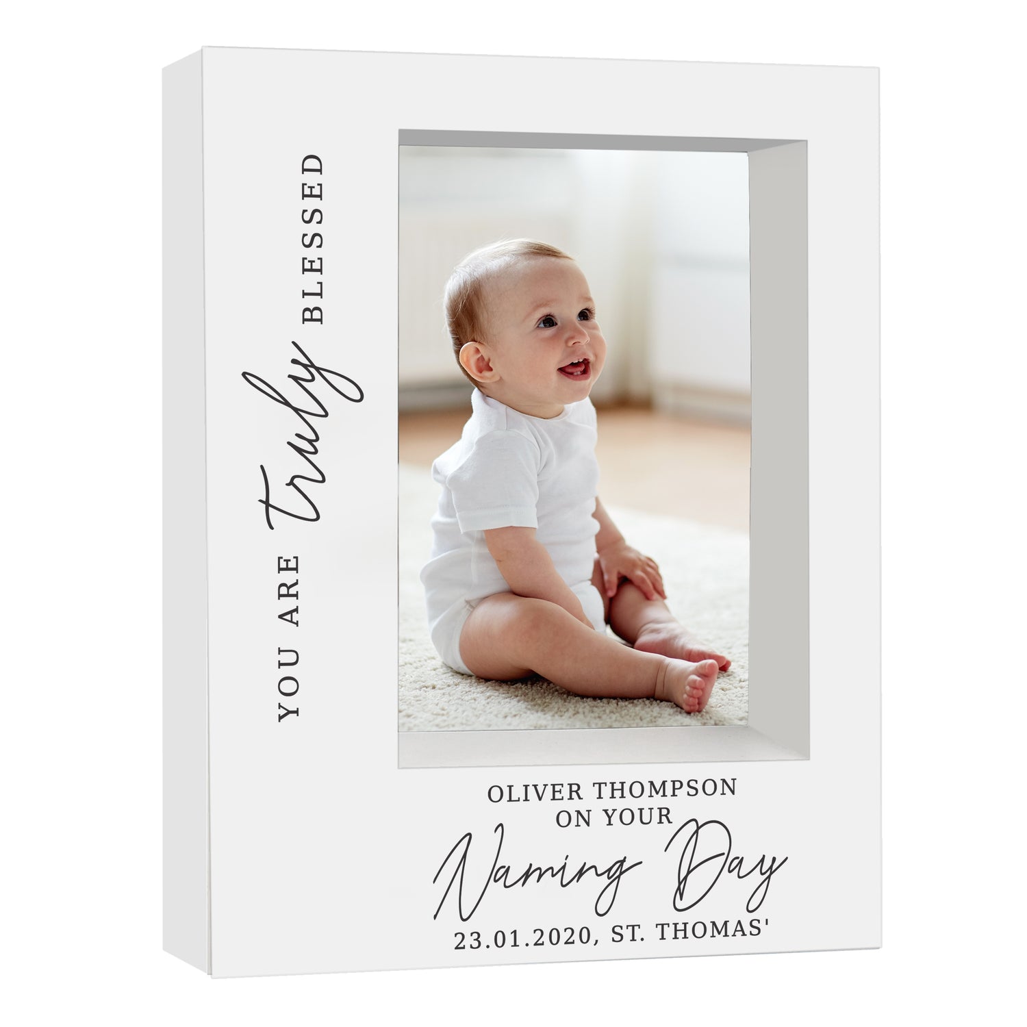 Personalised 'Truly Blessed' Naming Day 5x7 Box Photo Frame - gift & personalise