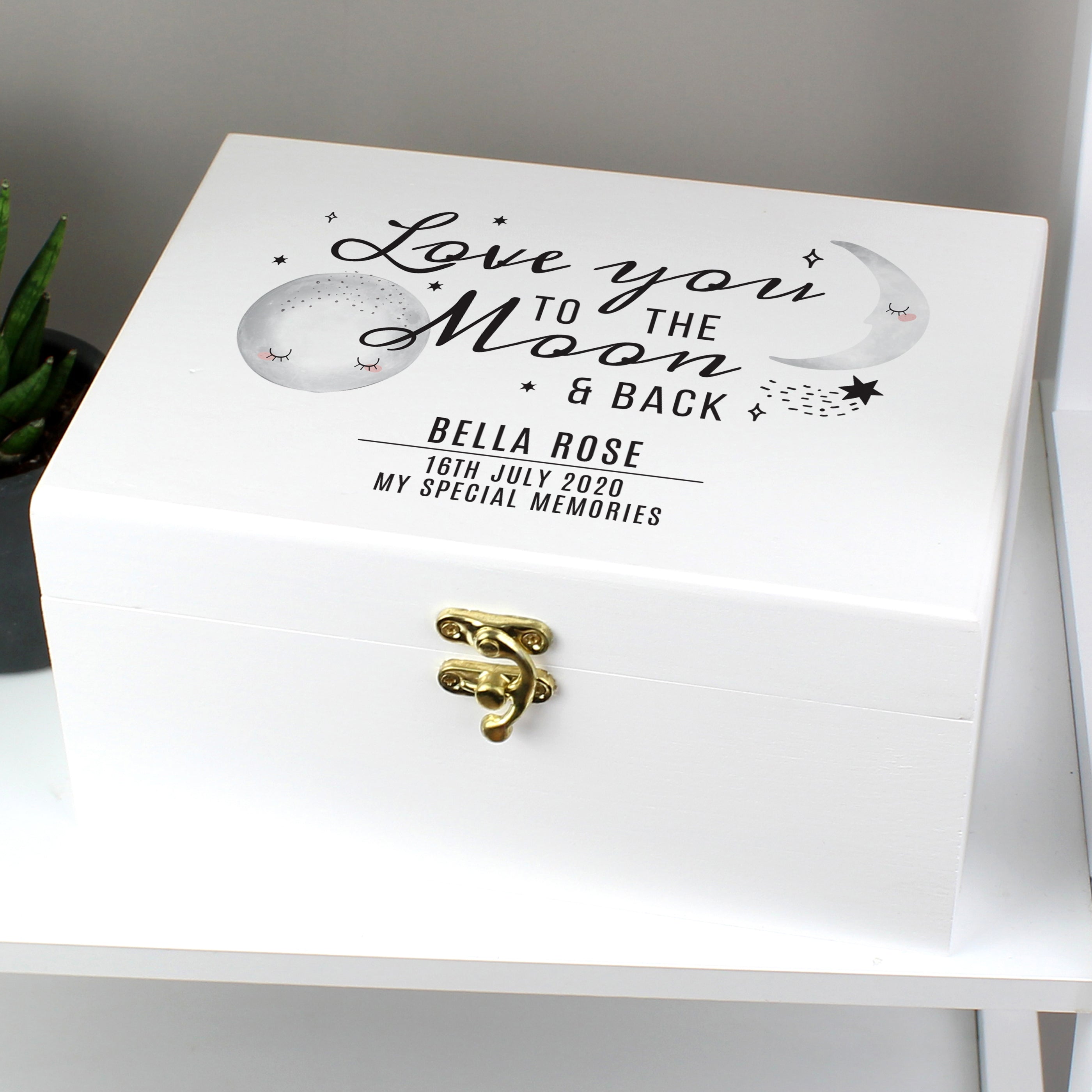 Personalised Baby To The Moon and Back White Wooden Keepsake Box - gift & personalise