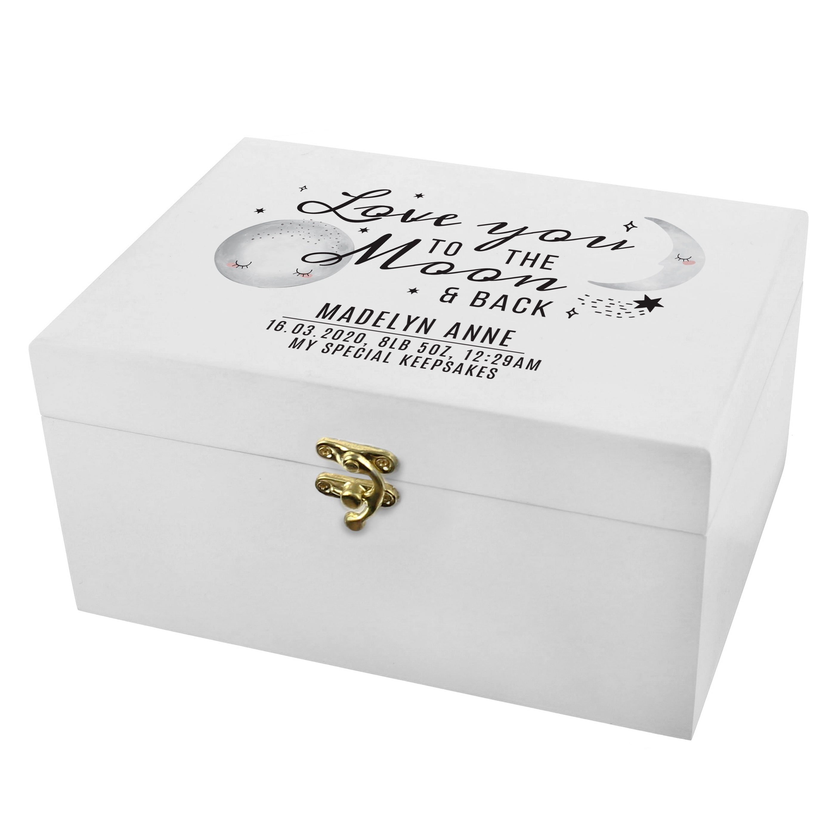 Personalised Baby To The Moon and Back White Wooden Keepsake Box - gift & personalise