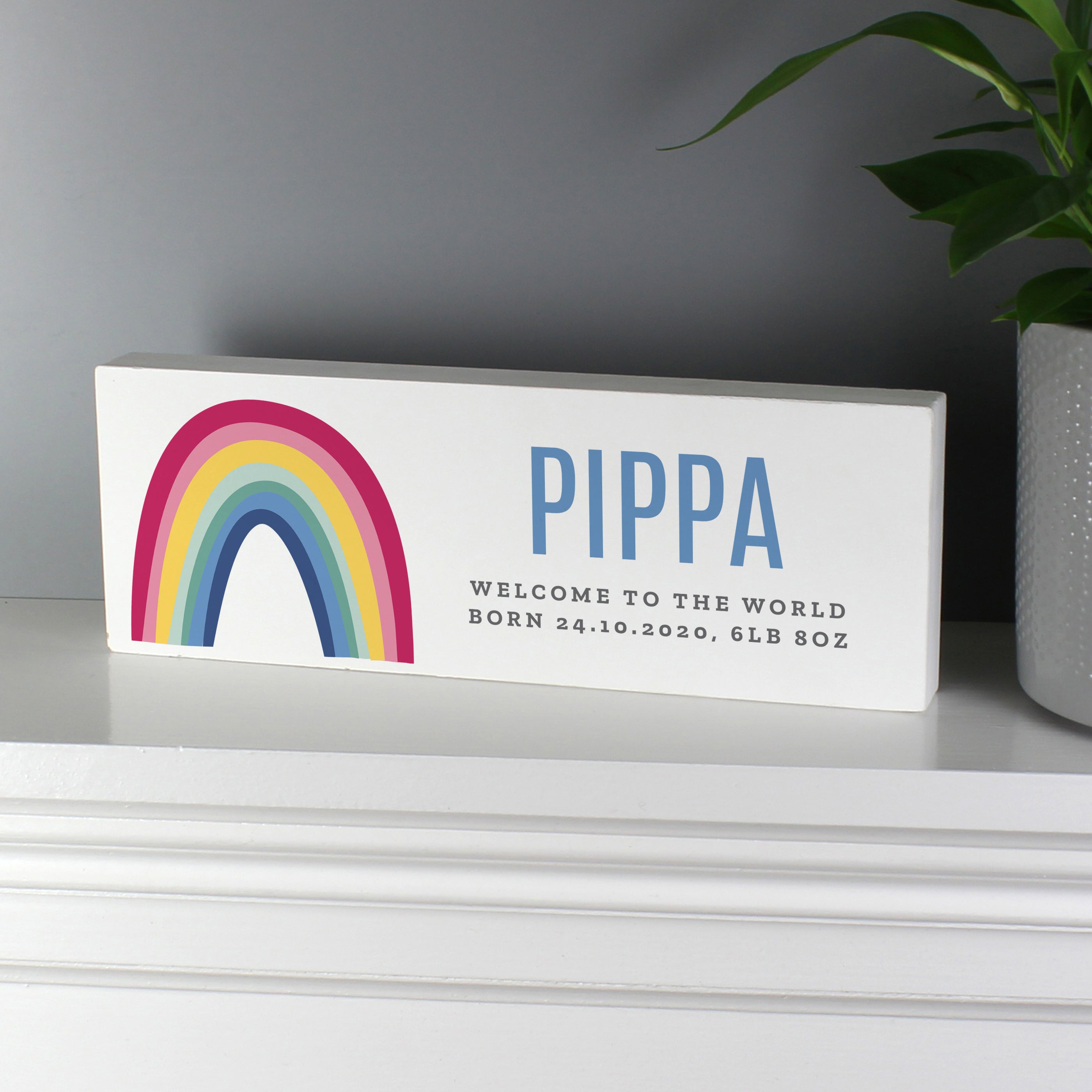 Personalised Rainbow Wooden Mantel Decoration - gift & personalise