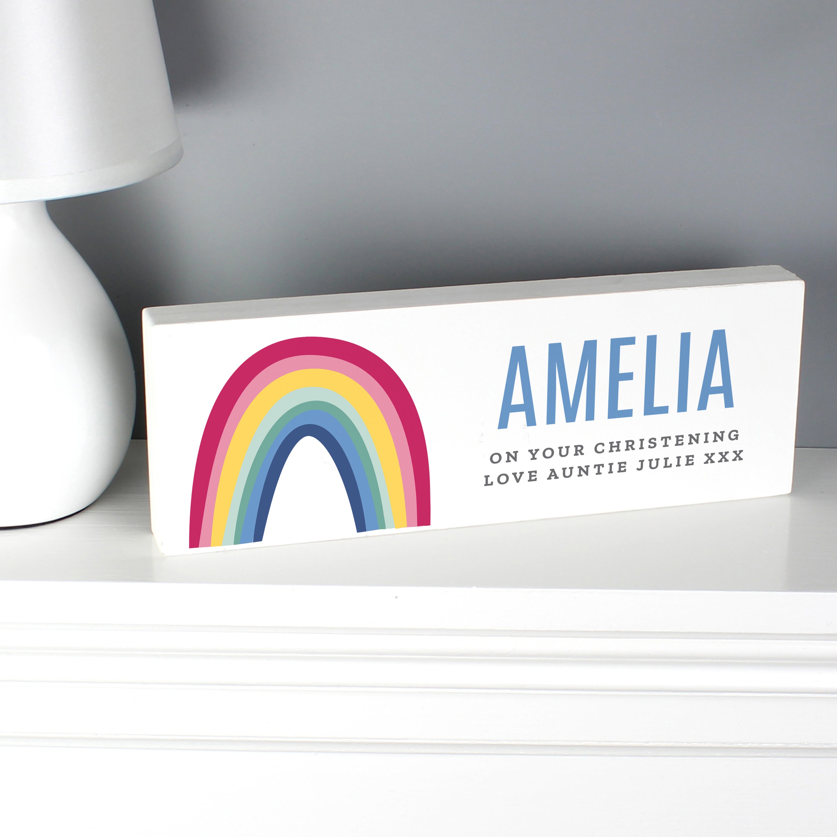 Personalised Rainbow Wooden Mantel Decoration - gift & personalise