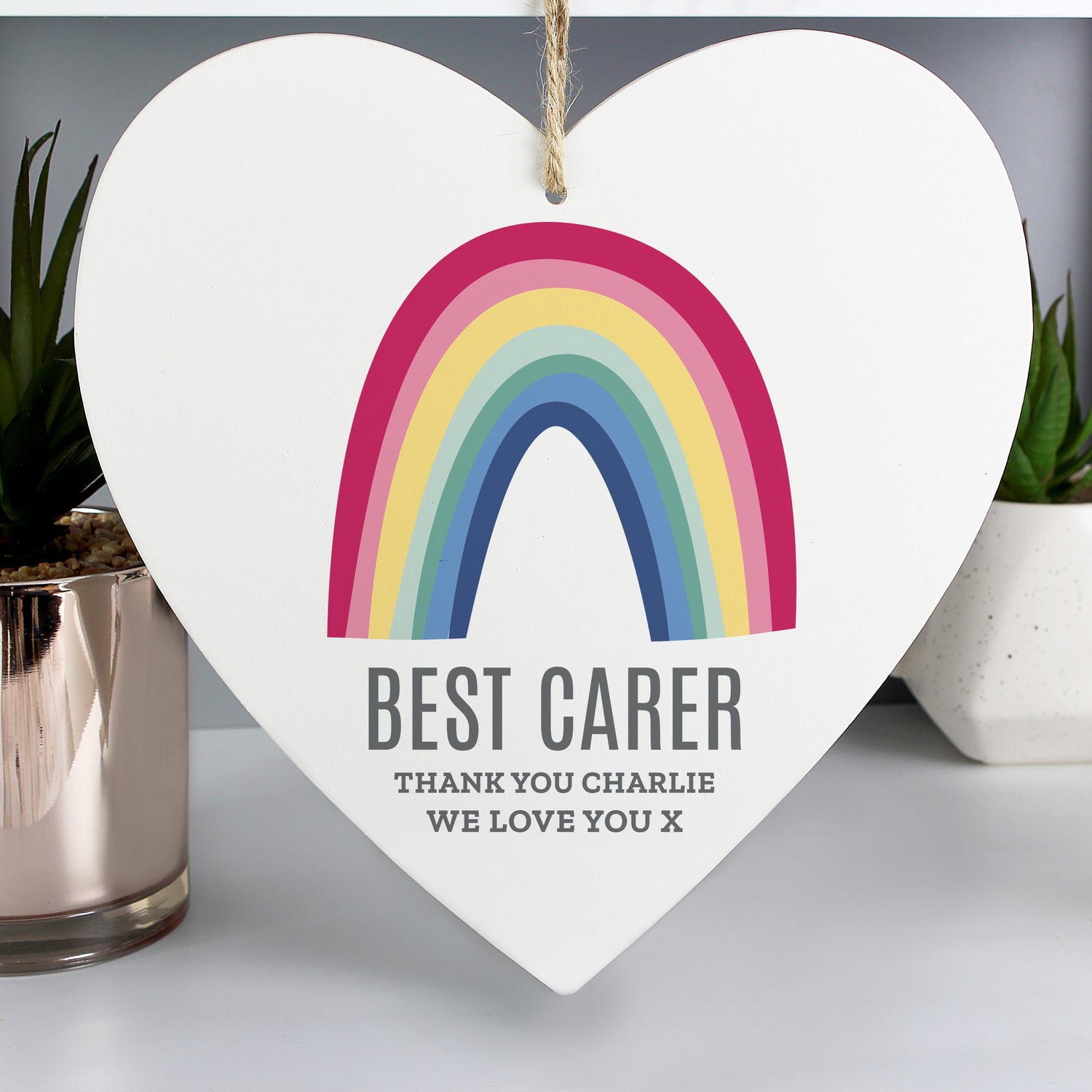 Personalised Rainbow Large Wooden Heart Decoration - gift & personalise