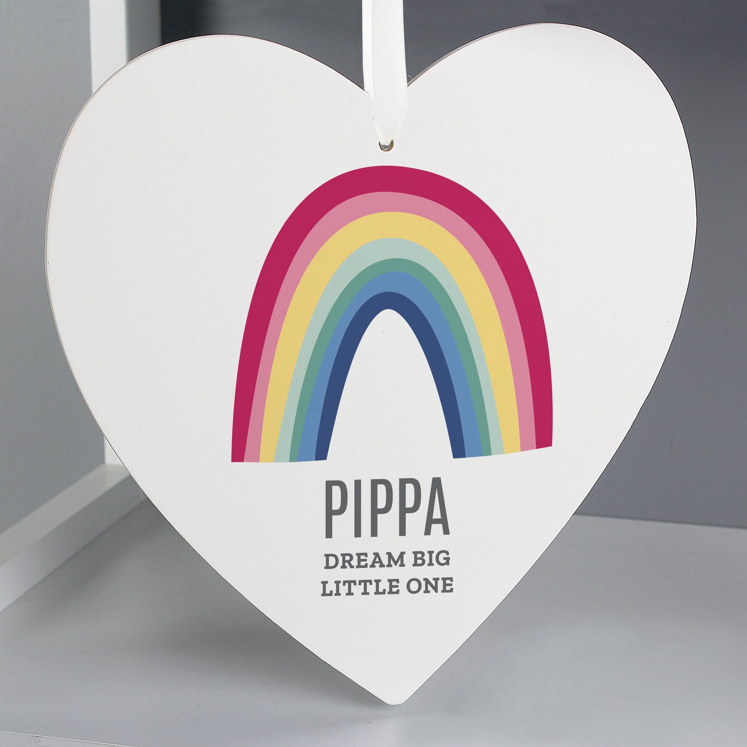 Personalised Rainbow Large Wooden Heart Decoration - gift & personalise