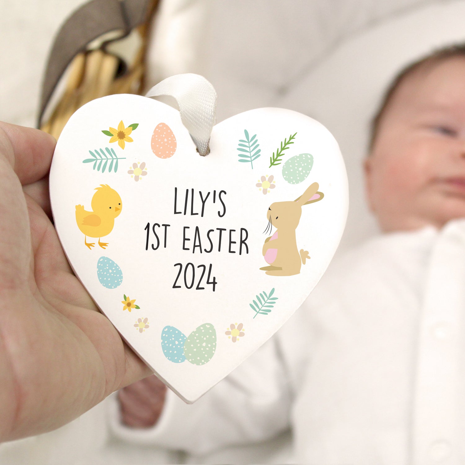 Personalised First Easter Heart Tree Decoration - gift & personalise