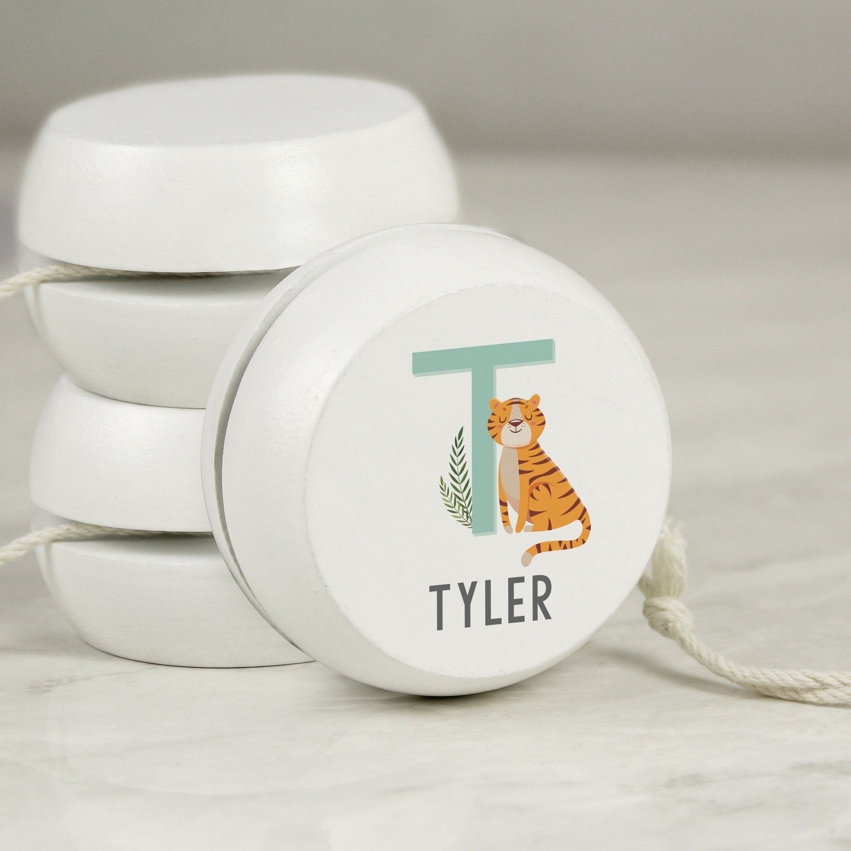 Personalised Animal Alphabet White Wooden Yoyo - gift & personalise