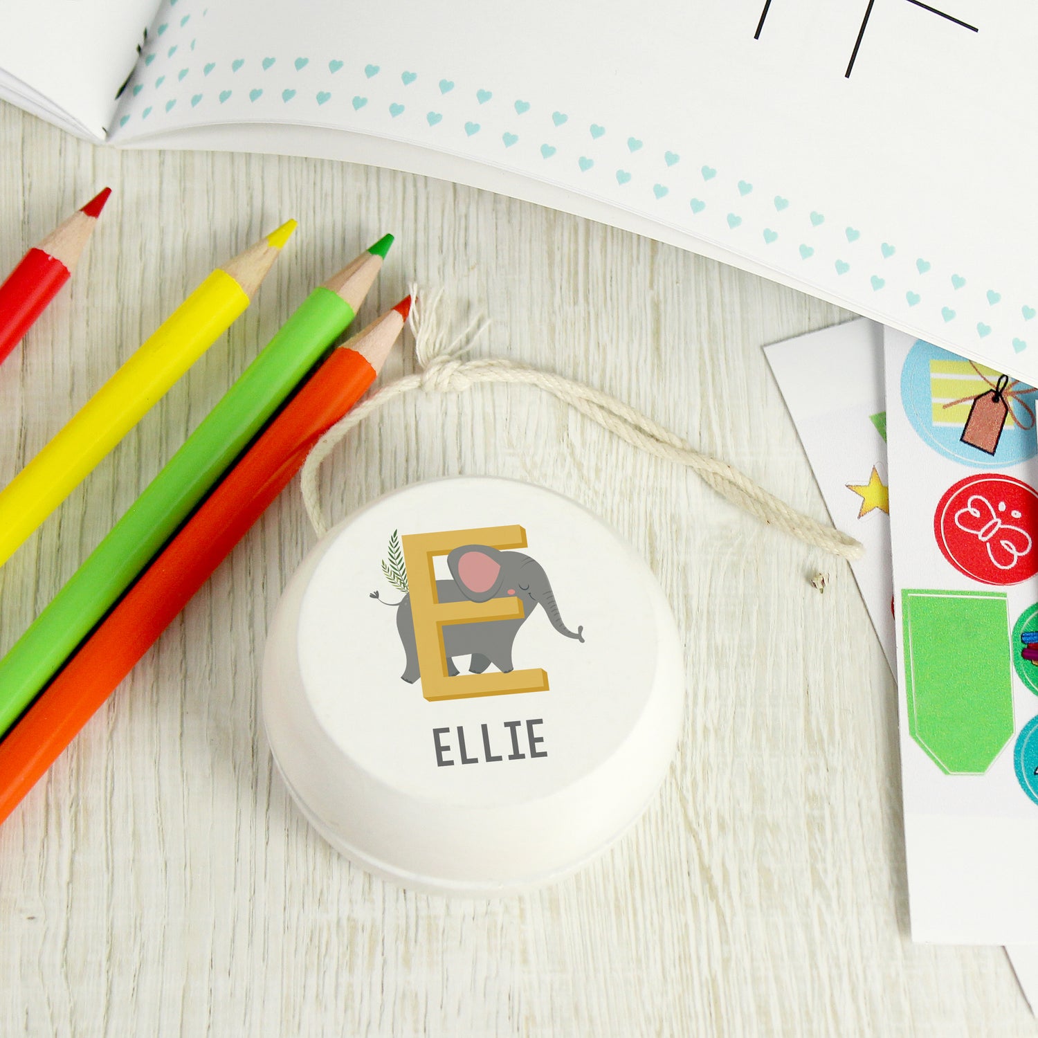 Personalised Animal Alphabet White Wooden Yoyo - gift & personalise