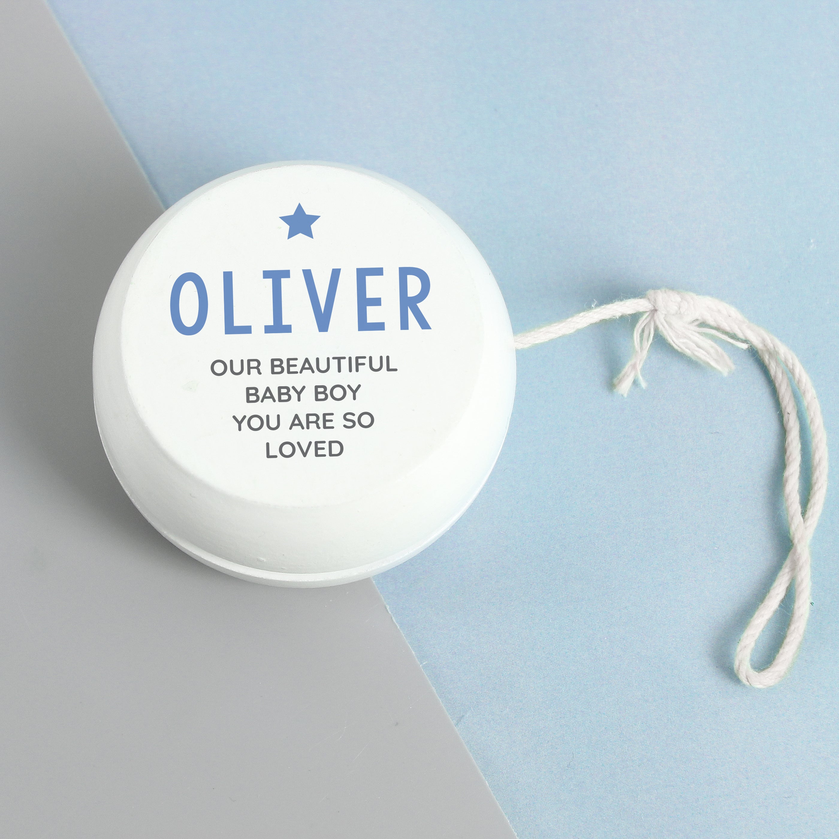 Personalised Blue Star White Wooden Yoyo - gift & personalise