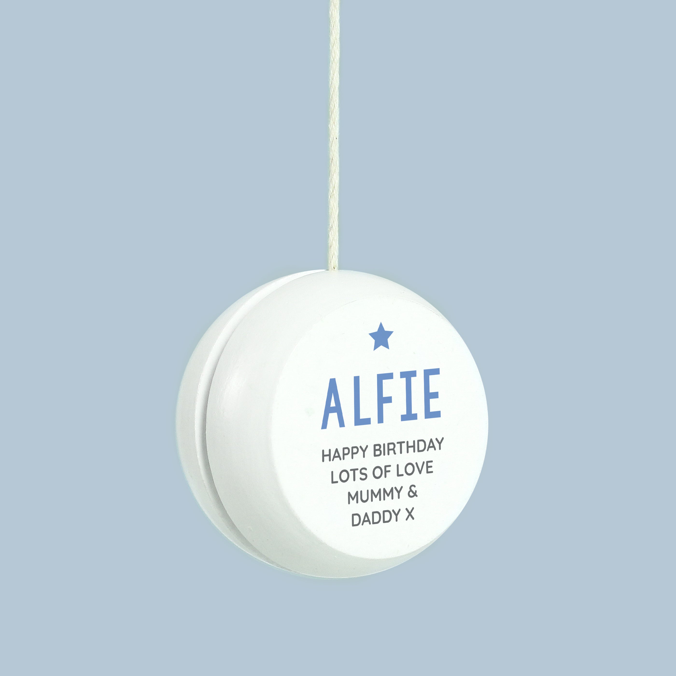 Personalised Blue Star White Wooden Yoyo - gift & personalise