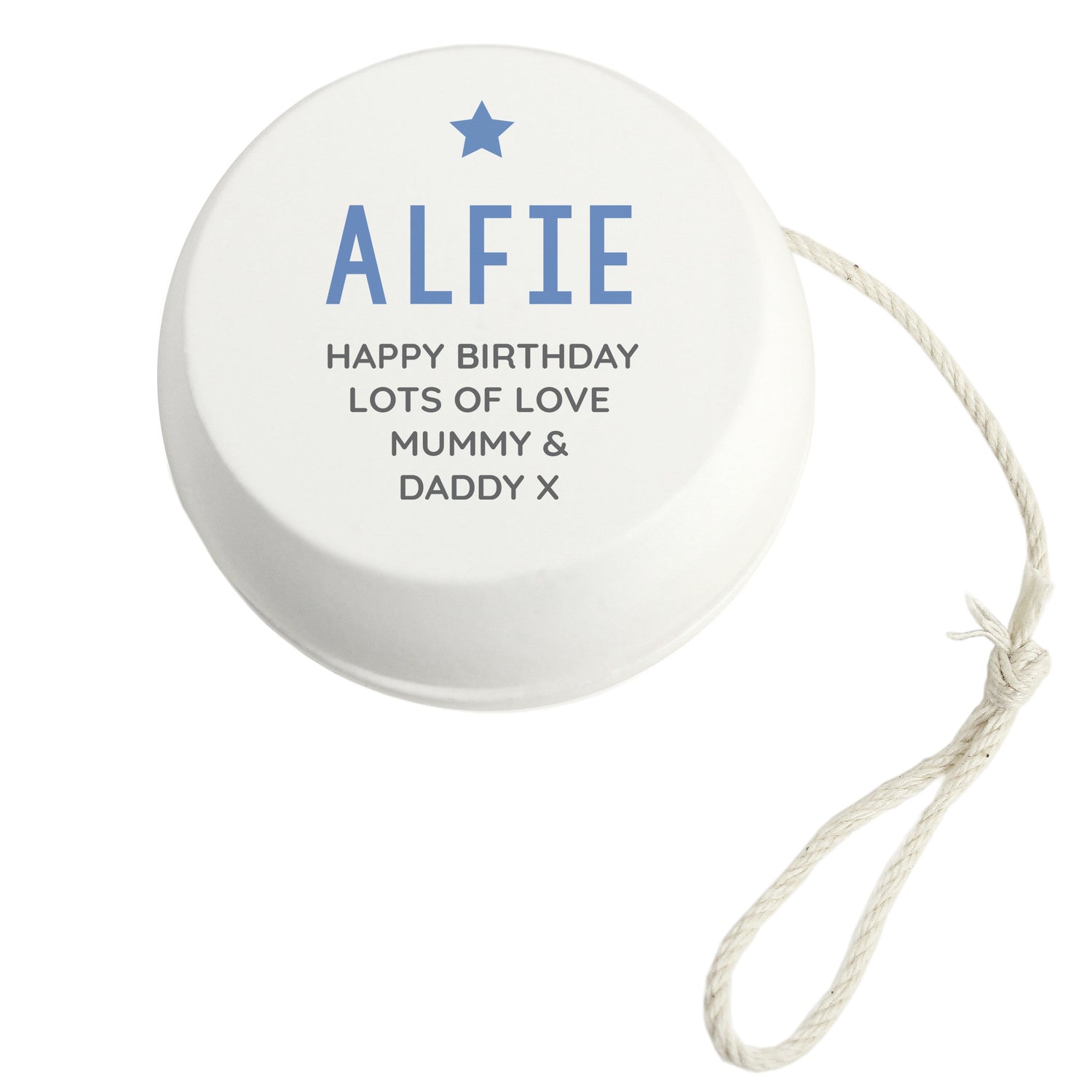 Personalised Blue Star White Wooden Yoyo - gift & personalise