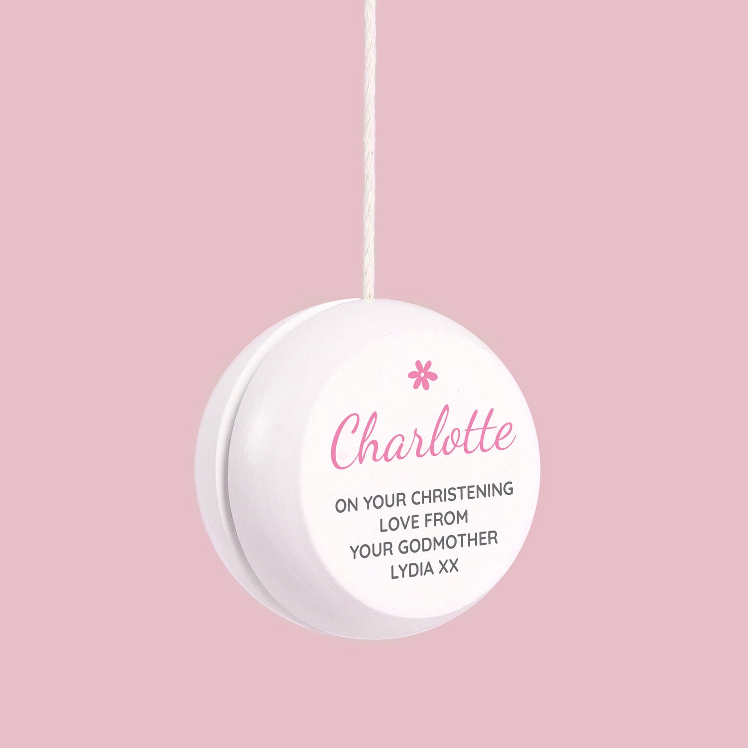 Personalised Pink Flower White Wooden Yoyo - gift & personalise