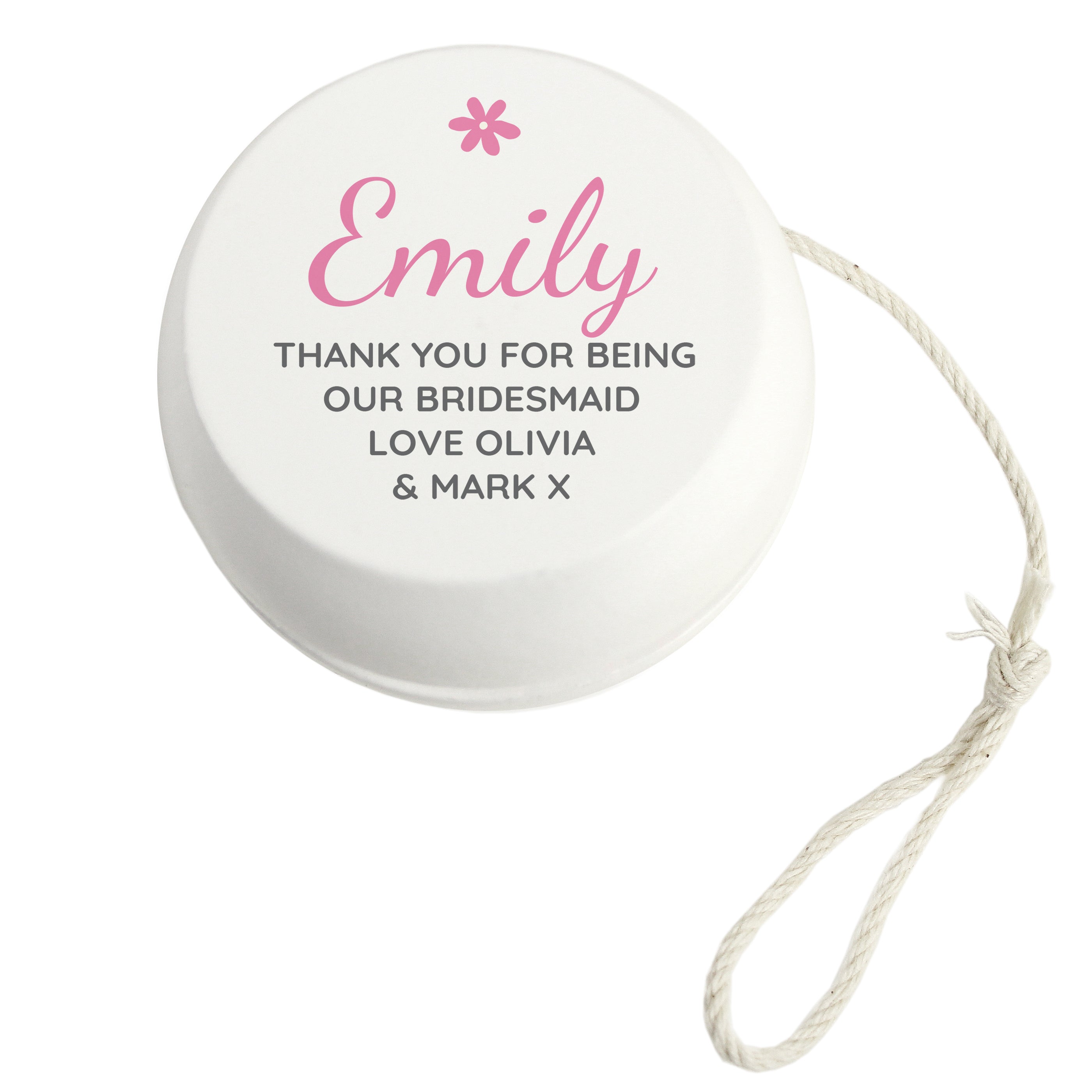 Personalised Pink Flower White Wooden Yoyo - gift & personalise