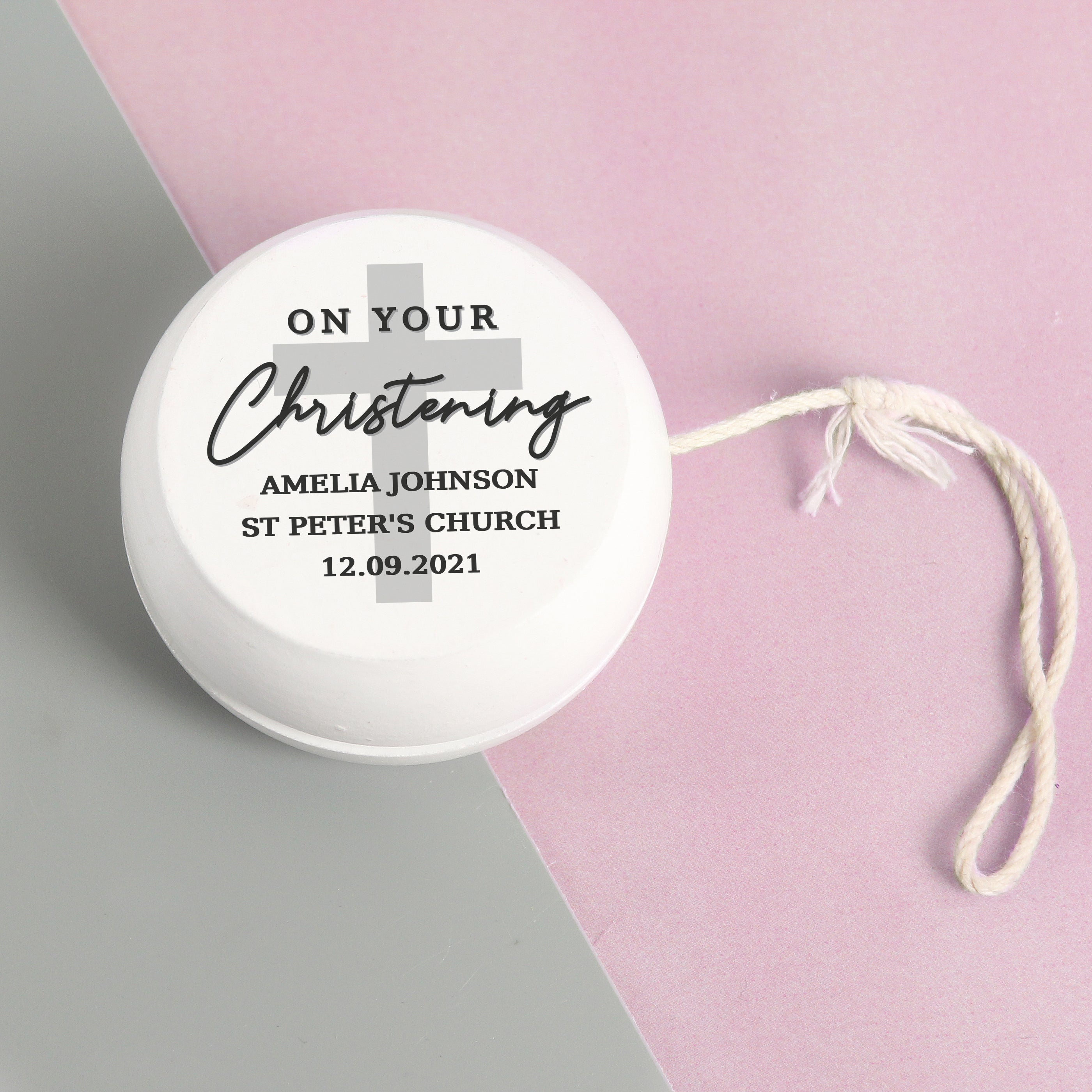 Personalised On Your Christening White Wooden Yoyo - gift & personalise