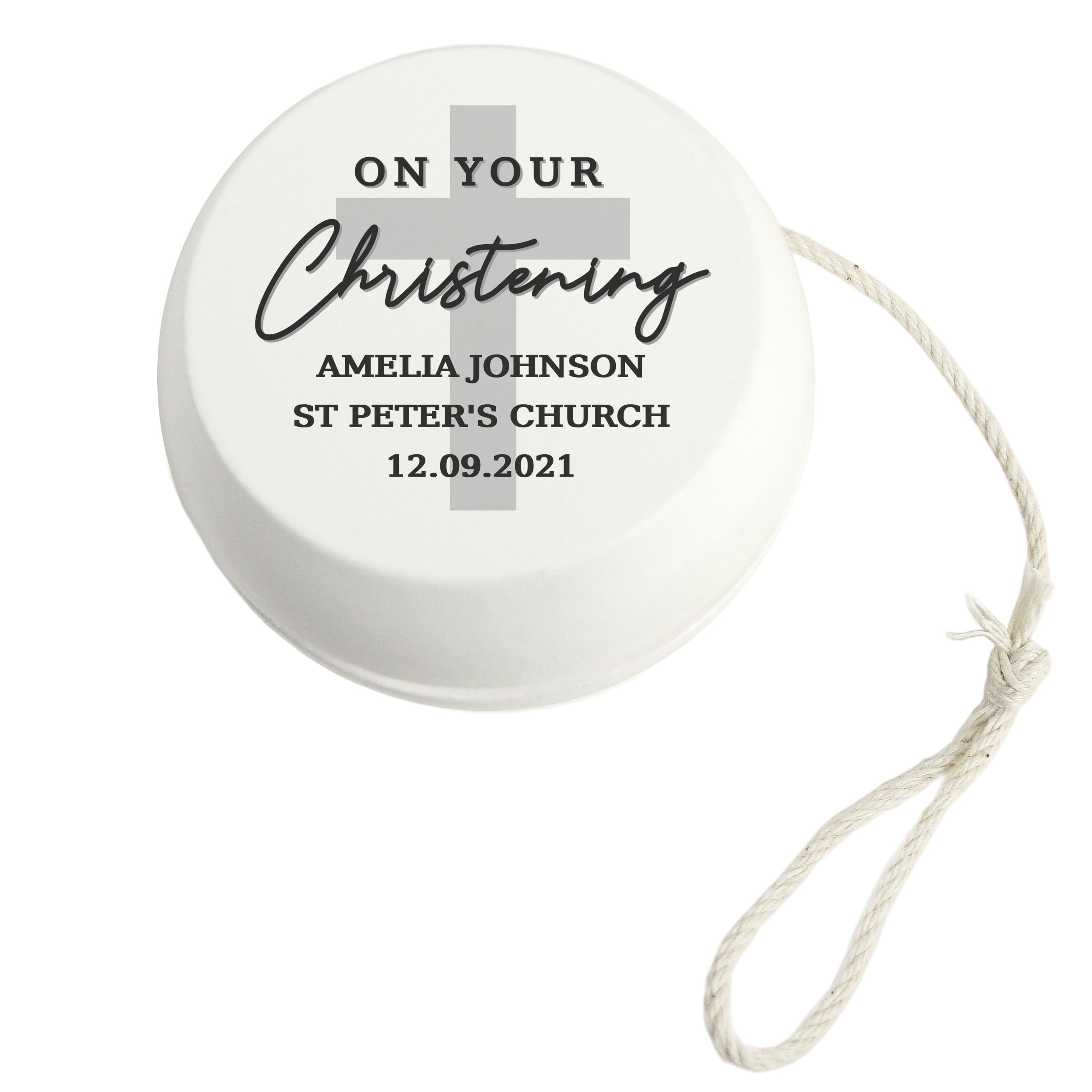 Personalised On Your Christening White Wooden Yoyo - gift & personalise