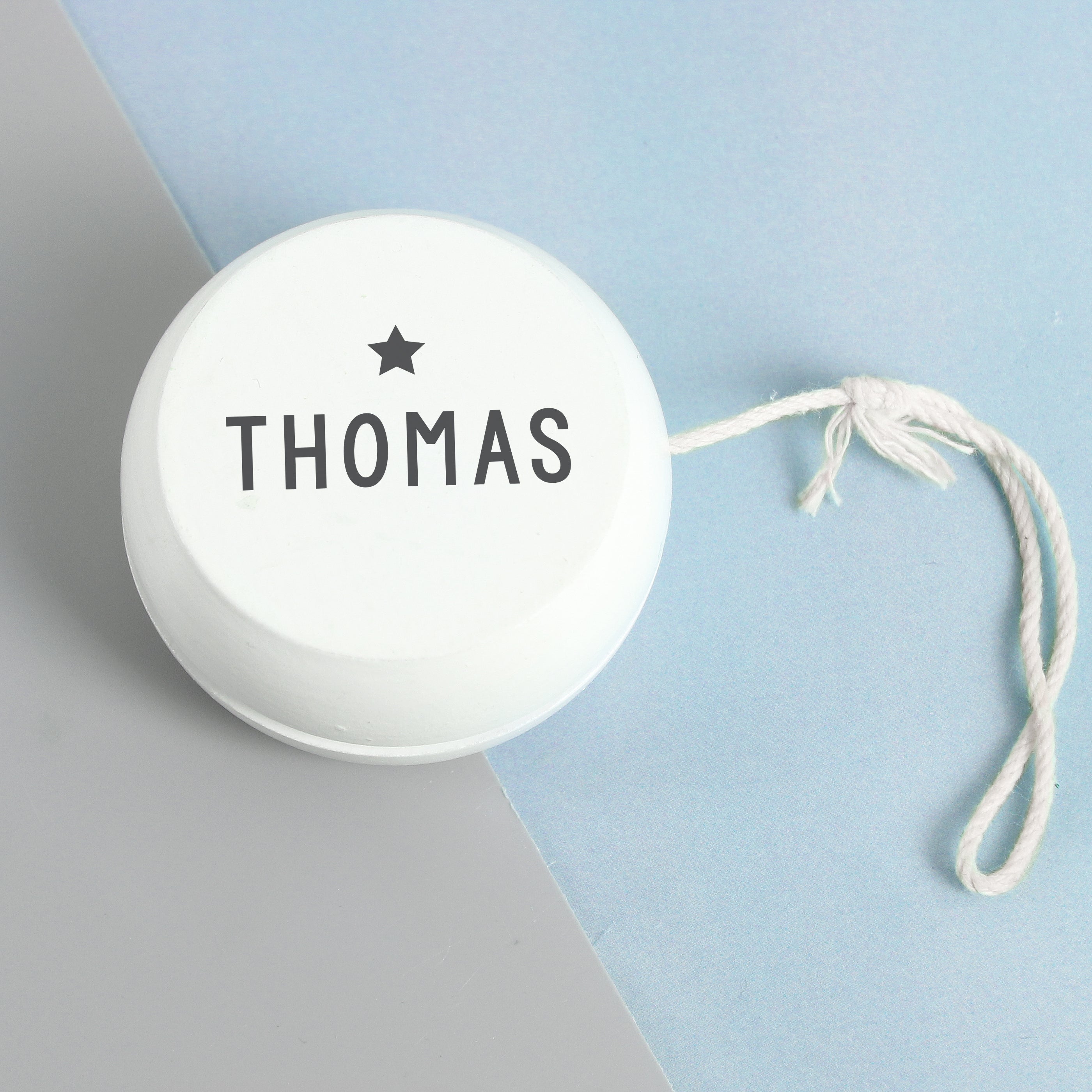 Personalised Grey Star White Wooden Yoyo - gift & personalise