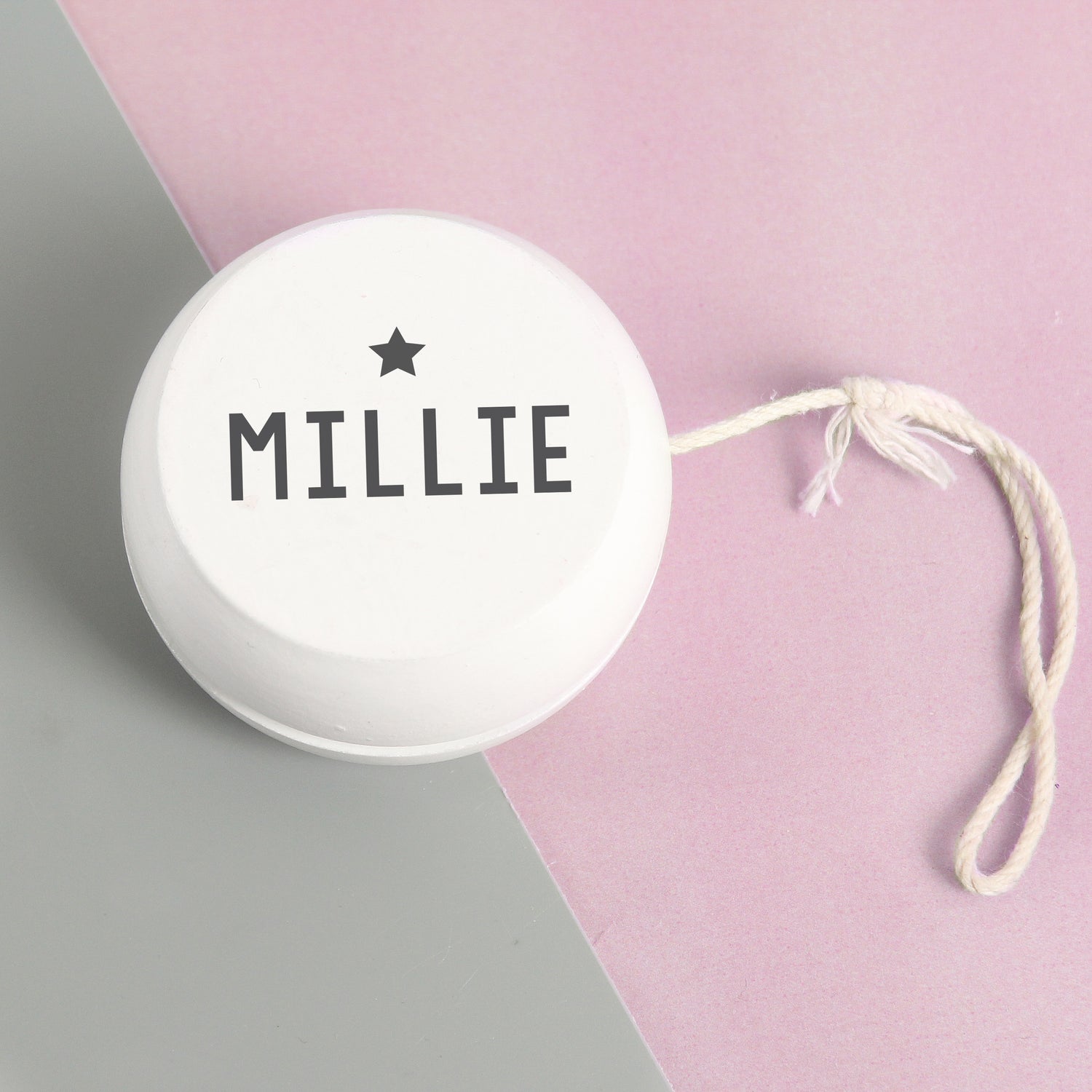 Personalised Grey Star White Wooden Yoyo - gift & personalise