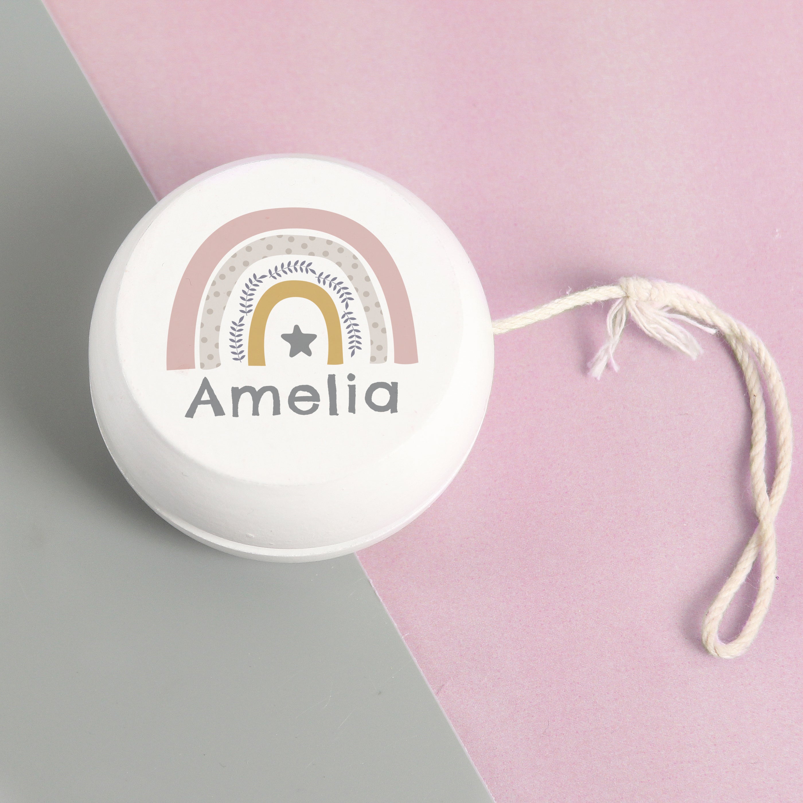 Personalised Rainbow White Wooden Yoyo - gift & personalise