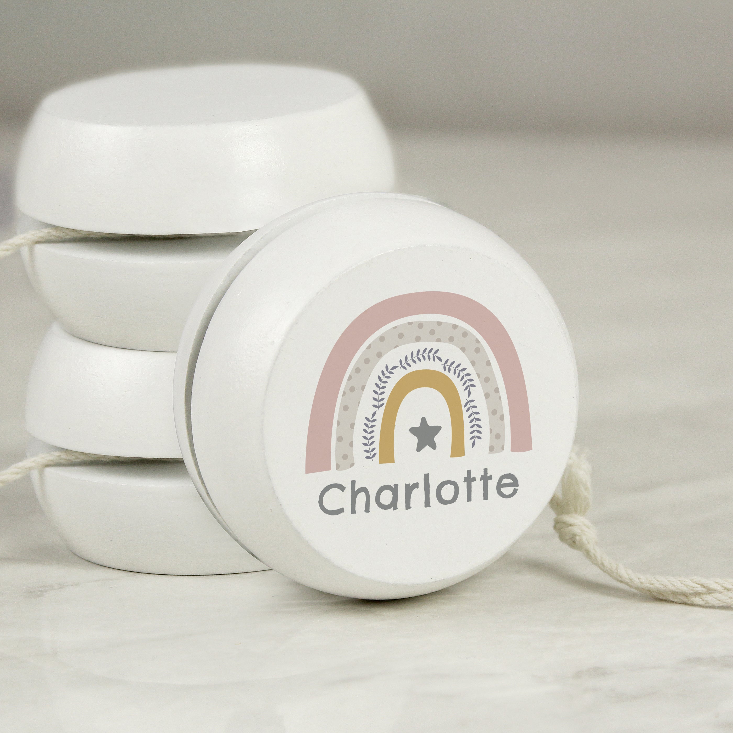 Personalised Rainbow White Wooden Yoyo - gift & personalise