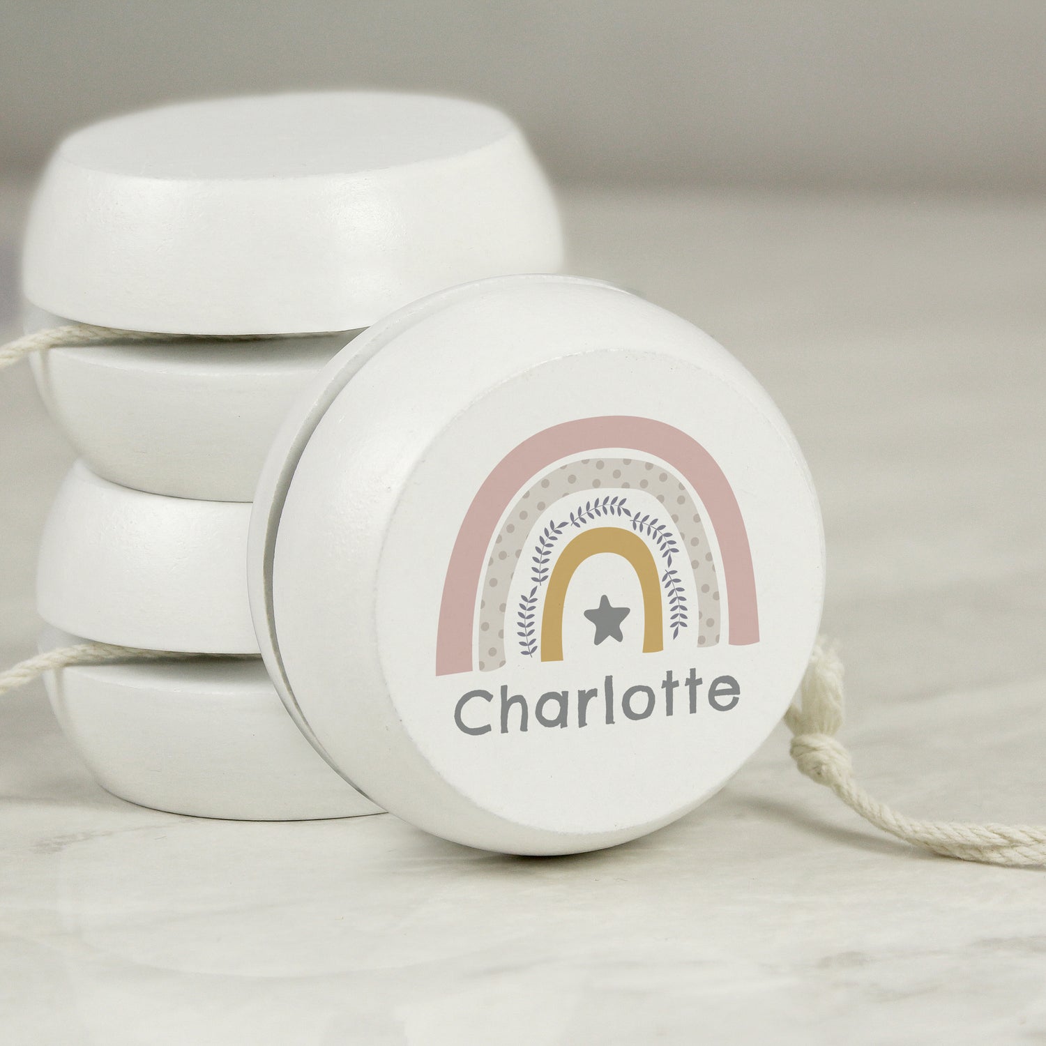 Personalised Rainbow White Wooden Yoyo - gift & personalise