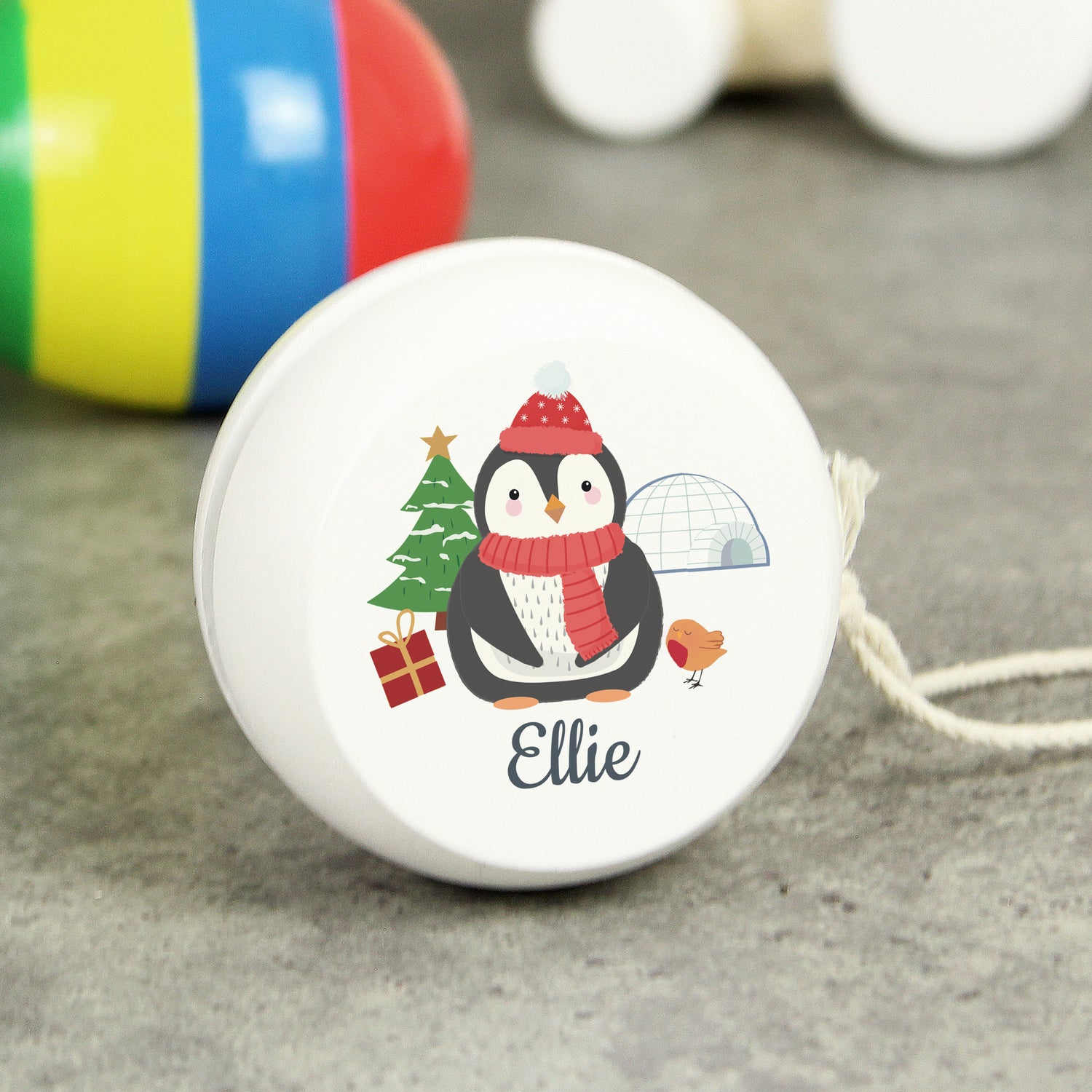 Personalised Christmas Penguin White Wooden Yoyo - gift & personalise