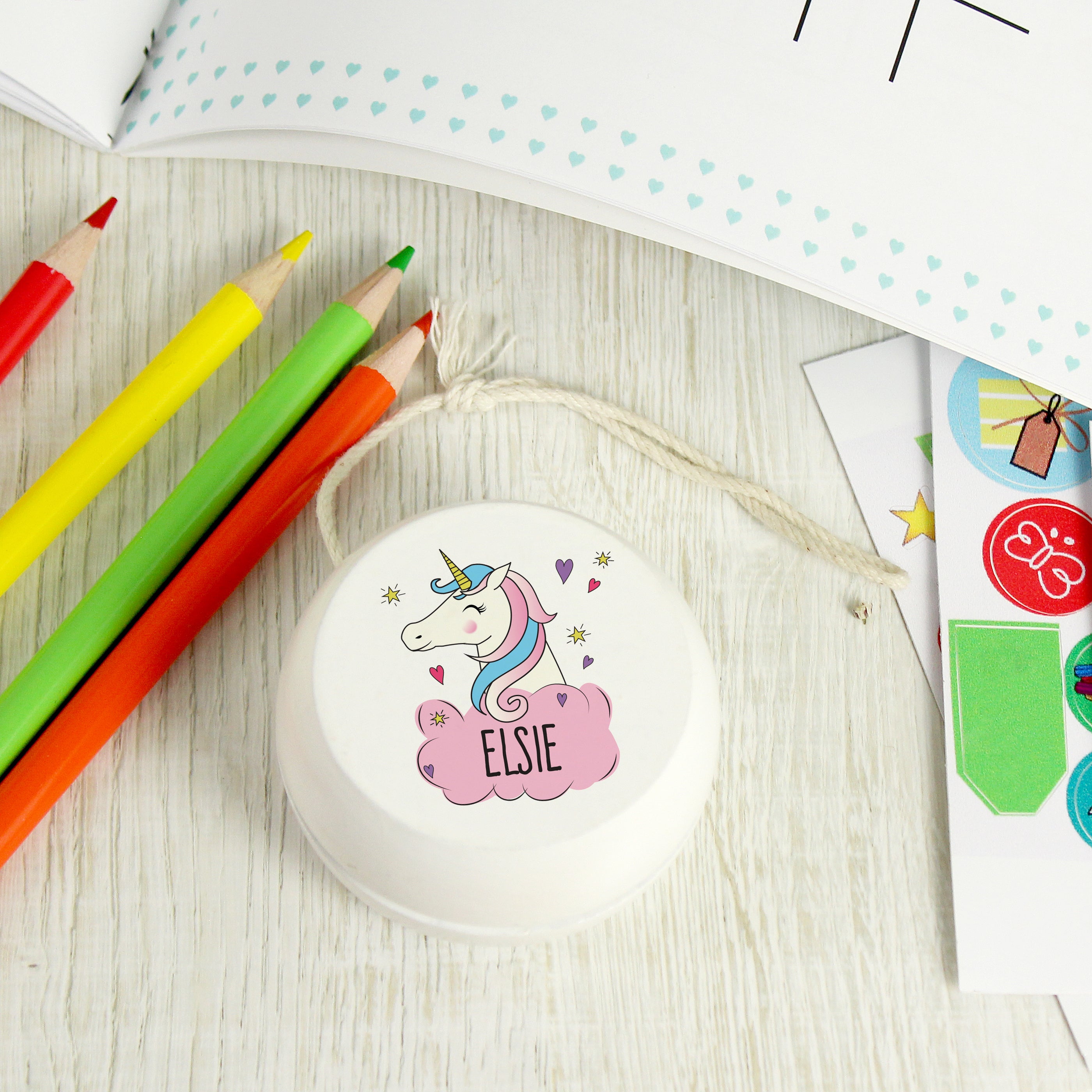 Personalised Unicorn White Wooden Yoyo - gift & personalise