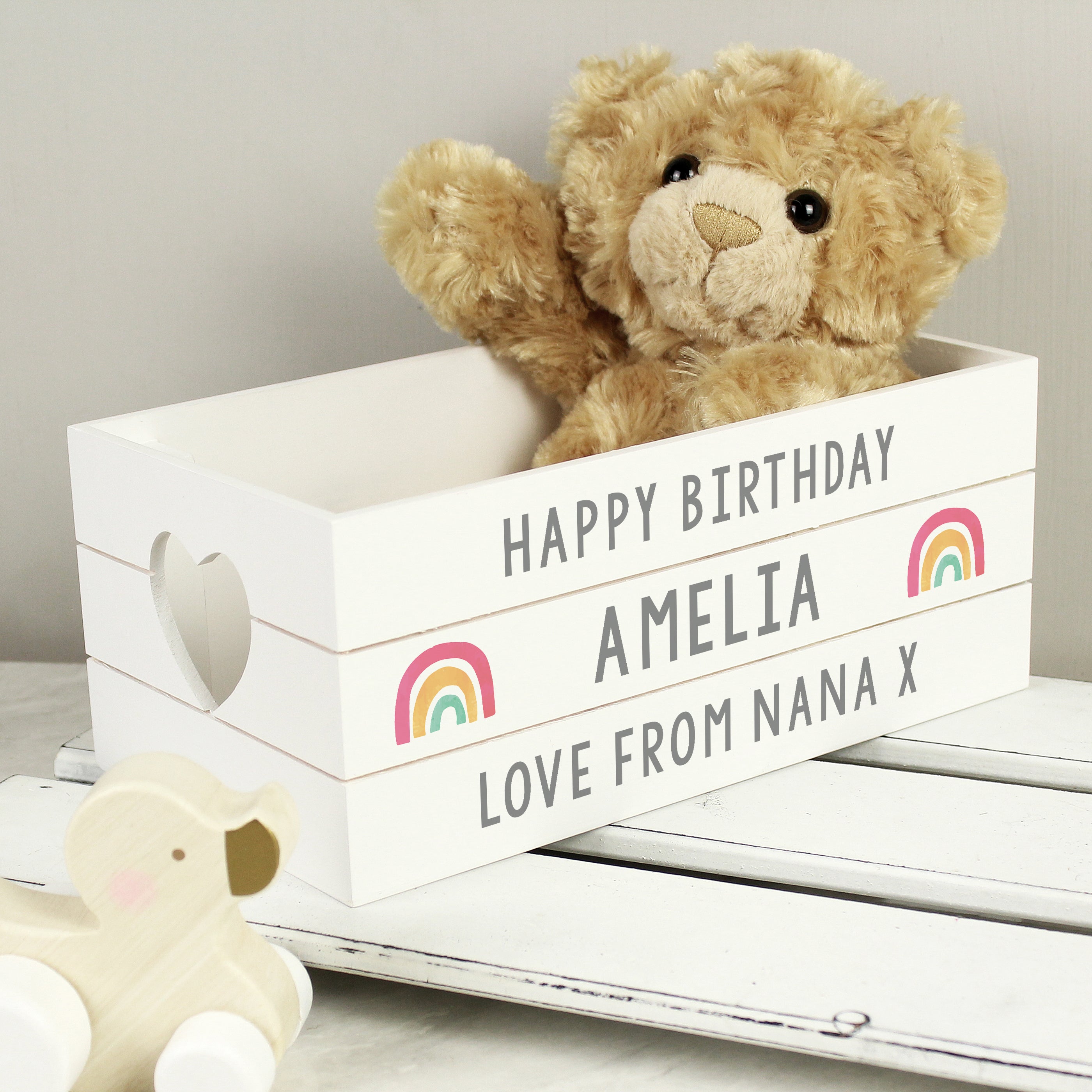 Personalised Rainbow White Wooden Crate - gift & personalise