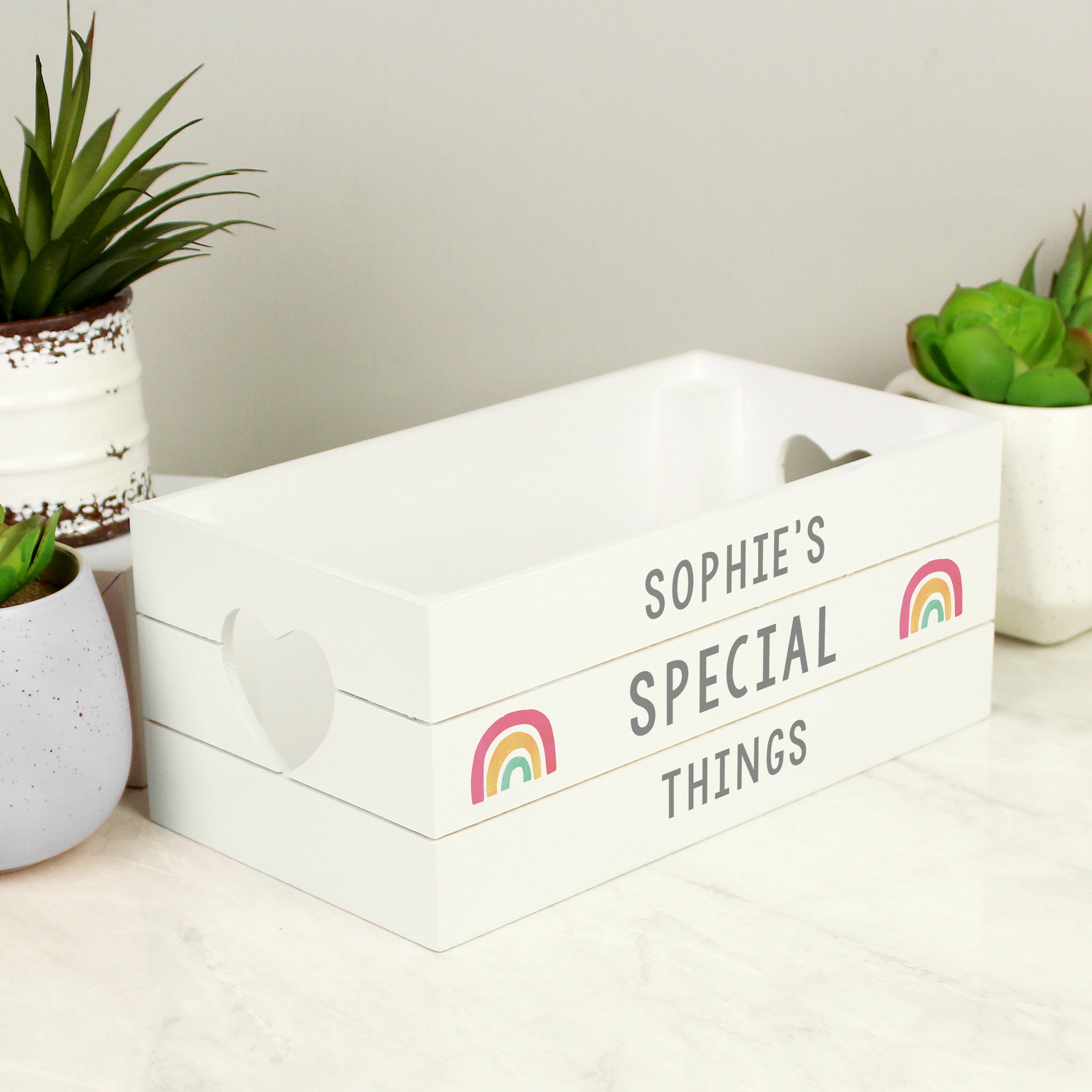 Personalised Rainbow White Wooden Crate - gift & personalise