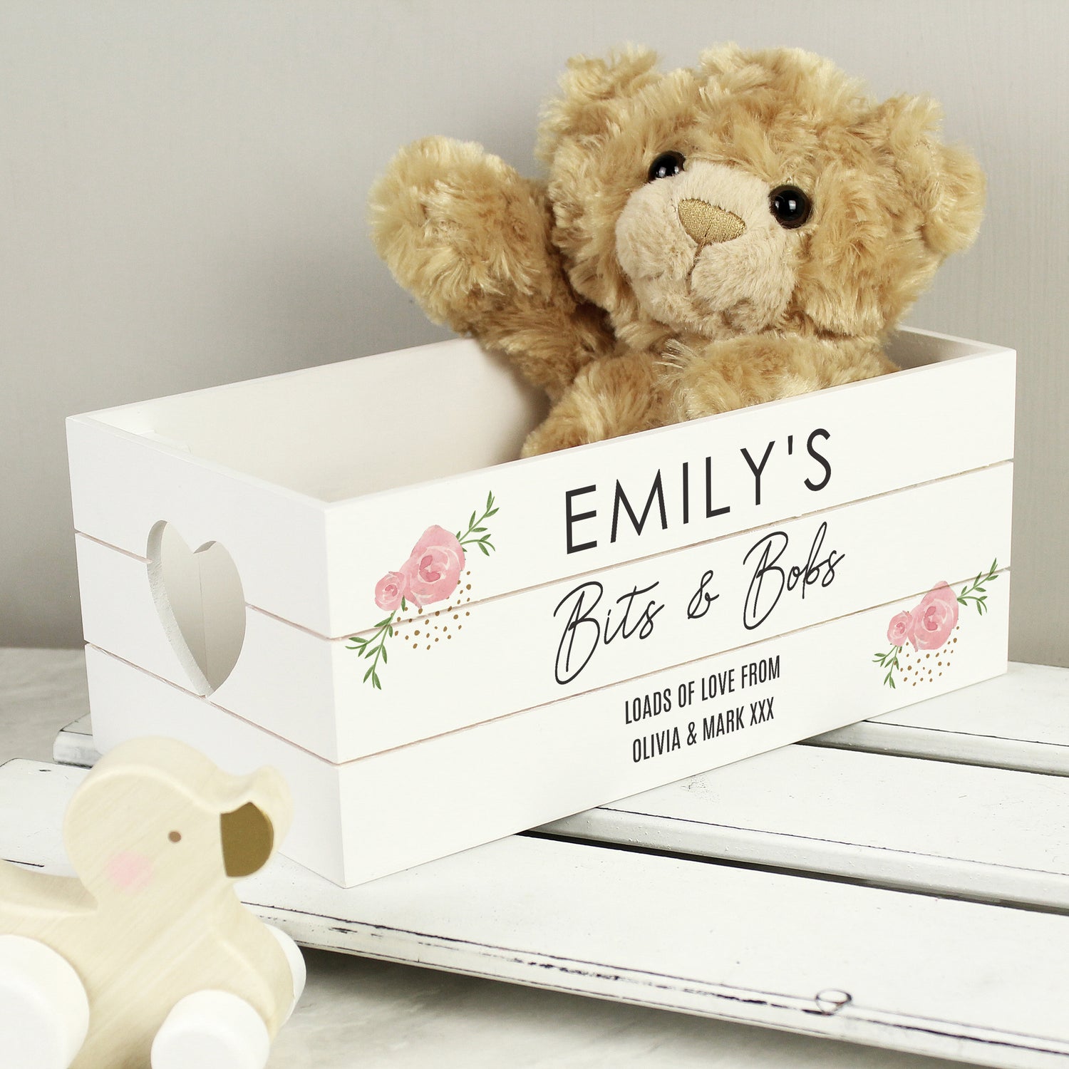 Personalised Abstract Rose White Wooden Crate - gift & personalise