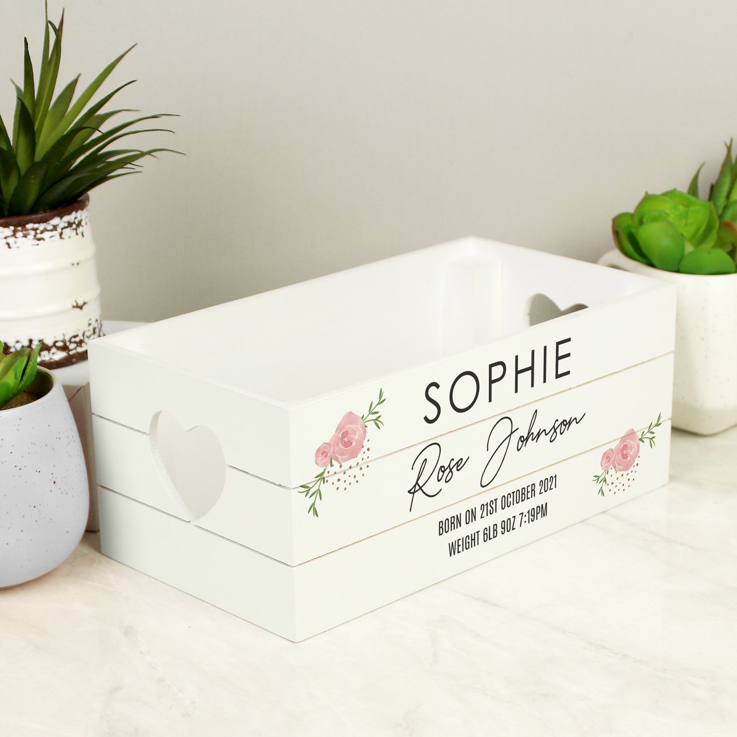 Personalised Abstract Rose White Wooden Crate - gift & personalise