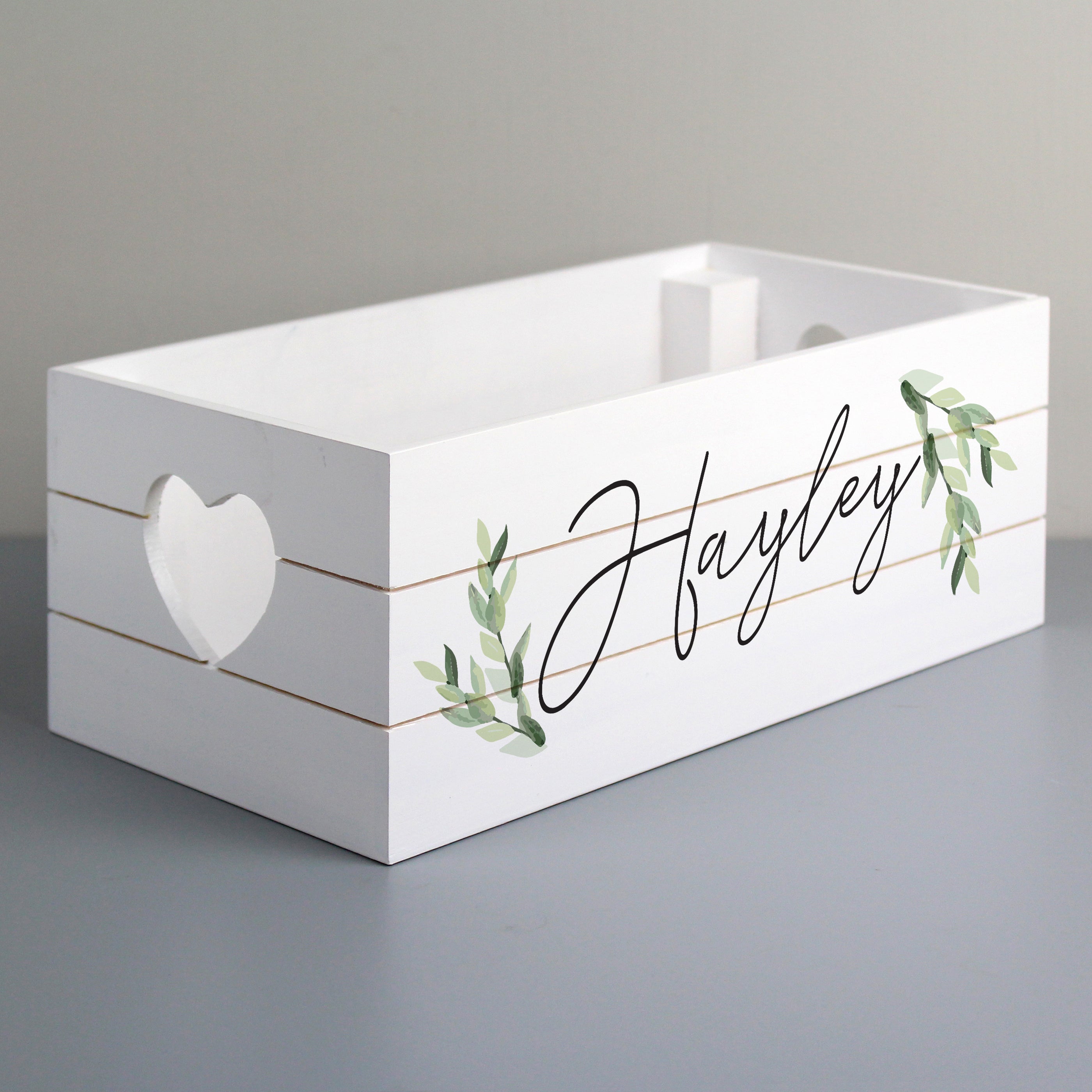 Personalised Name Only Botanical White Wooden Crate - gift & personalise