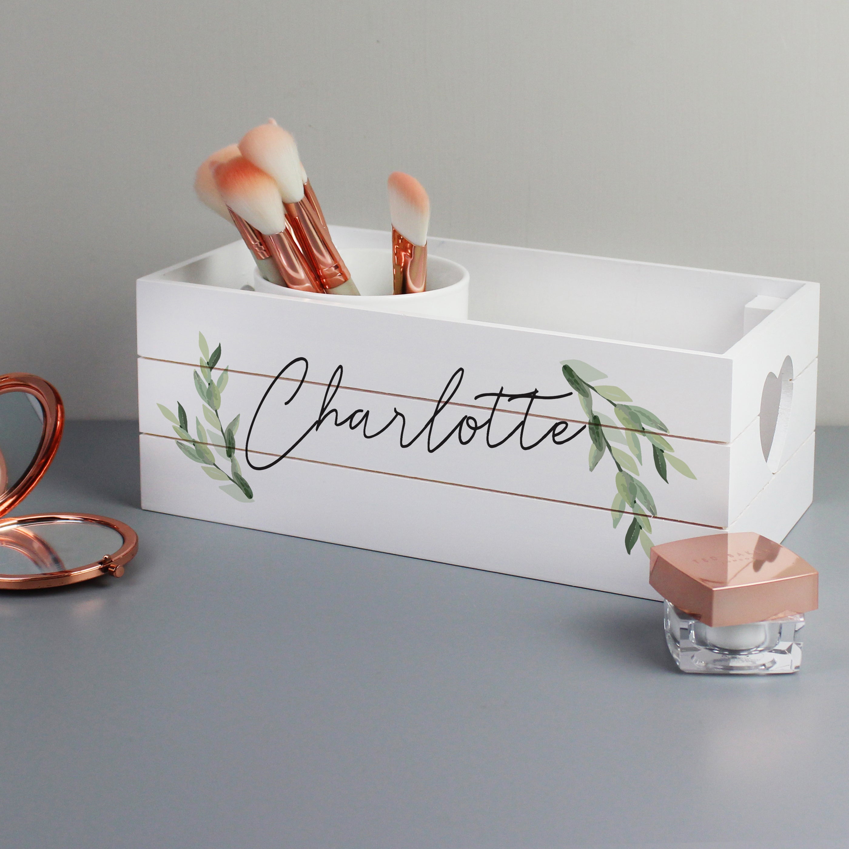 Personalised Name Only Botanical White Wooden Crate - gift & personalise