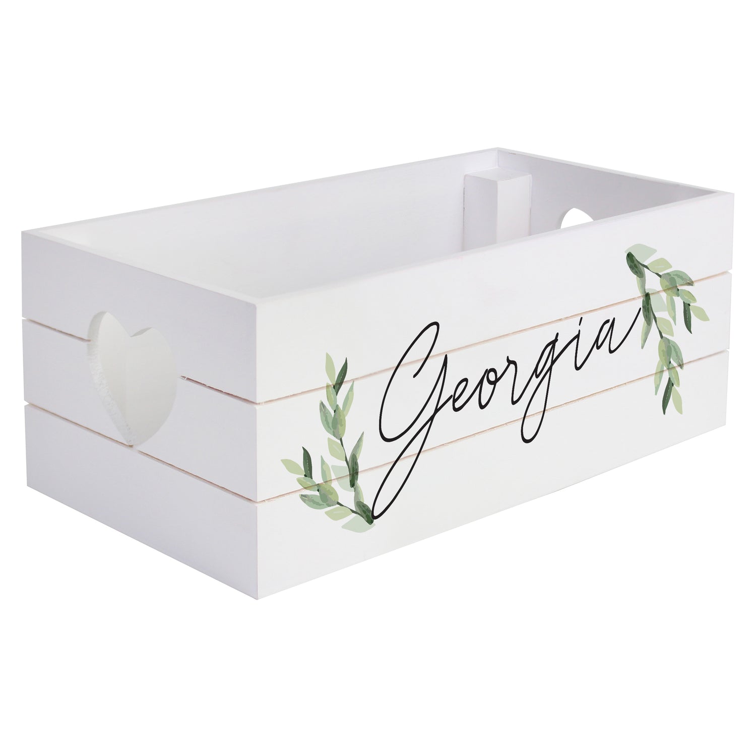 Personalised Name Only Botanical White Wooden Crate - gift & personalise