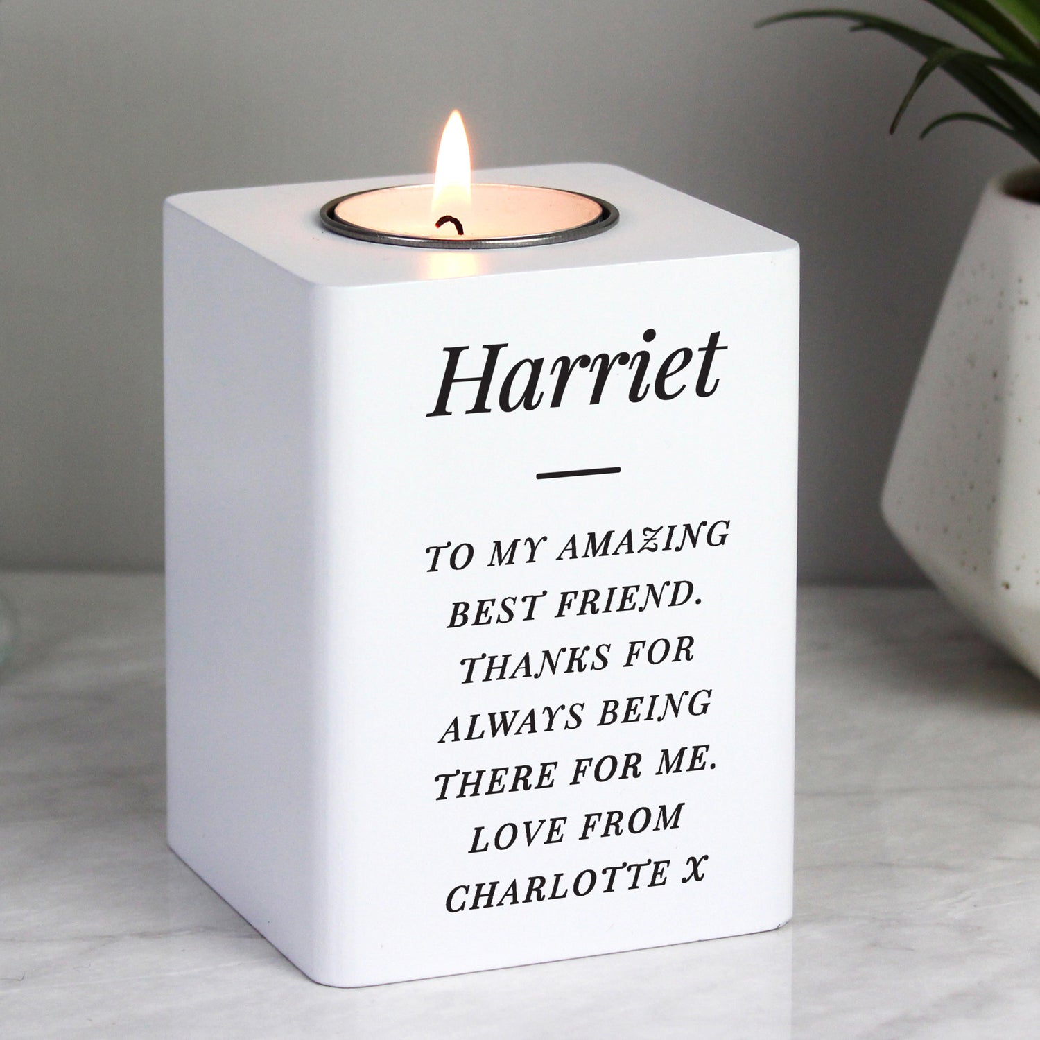 Personalised Free Text White Wooden Tea light Holder - gift & personalise