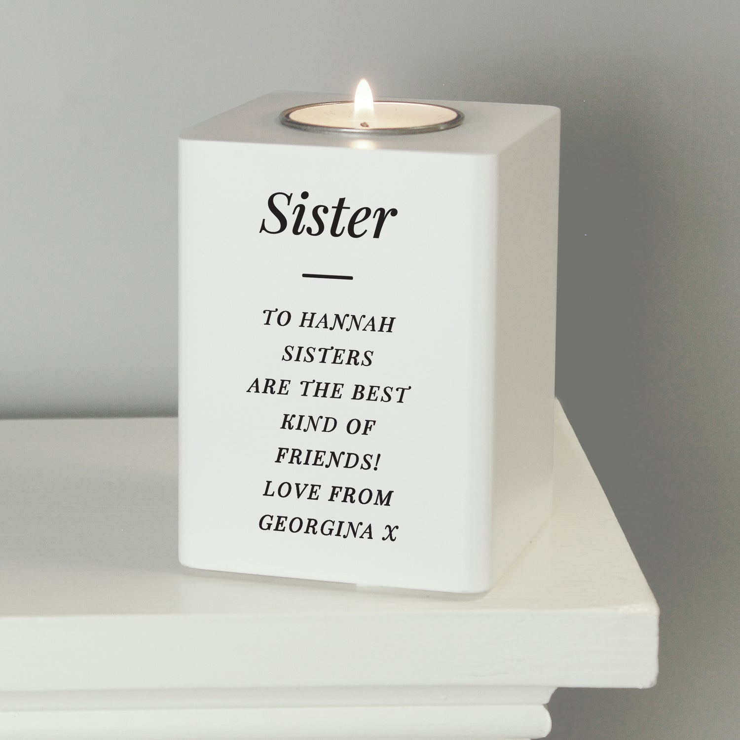 Personalised Free Text White Wooden Tea light Holder - gift & personalise