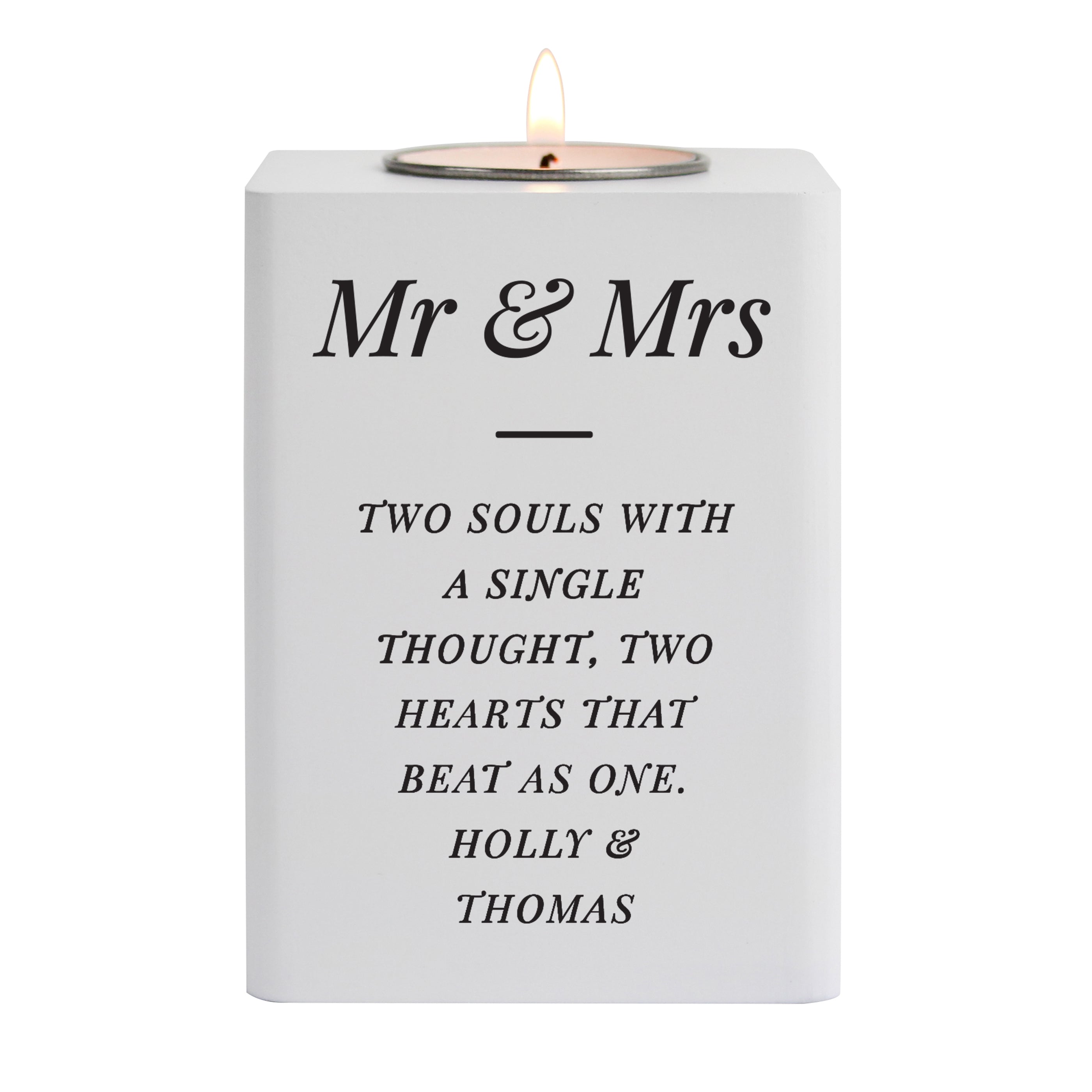 Personalised Free Text White Wooden Tea light Holder - gift & personalise