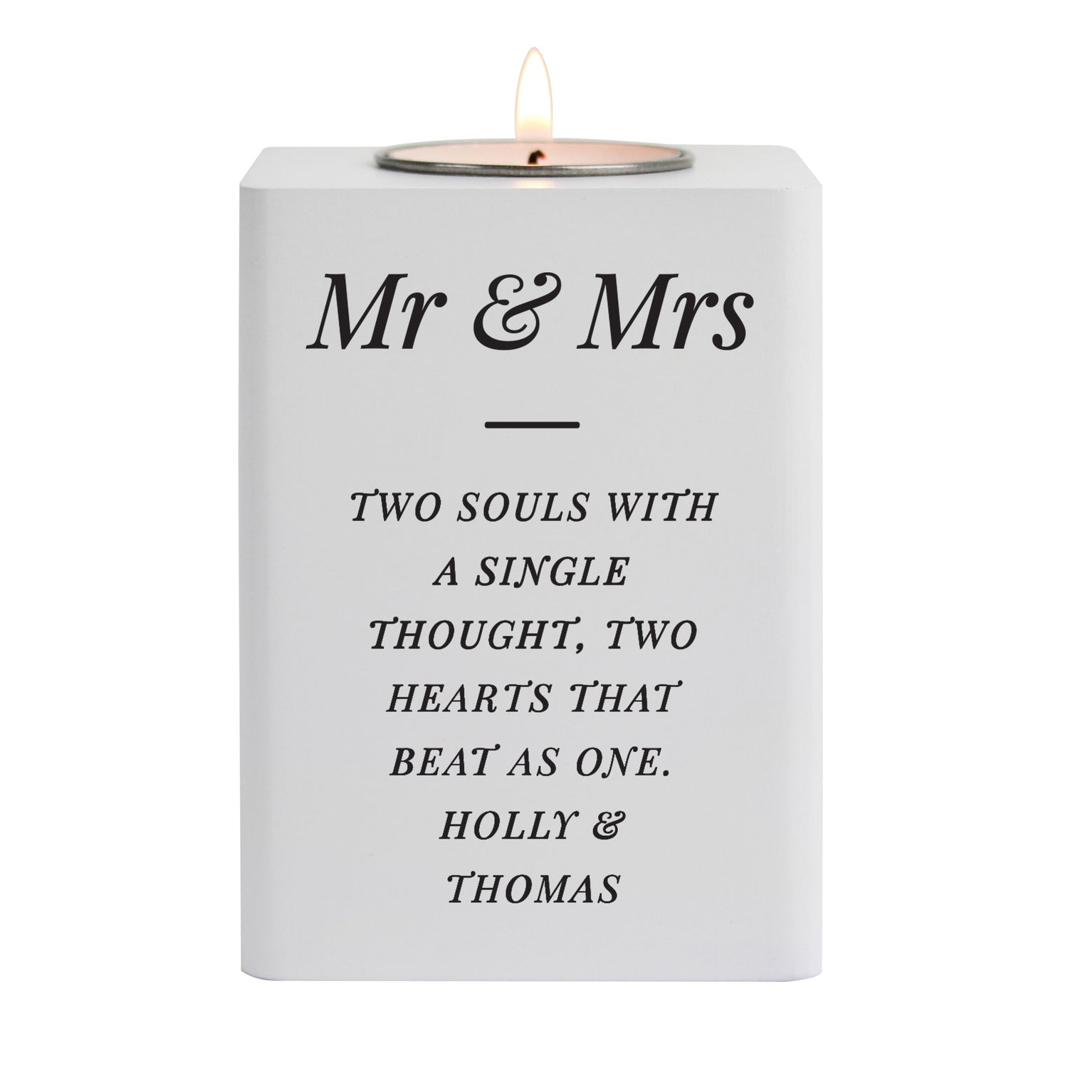 Personalised Free Text White Wooden Tea light Holder - gift & personalise