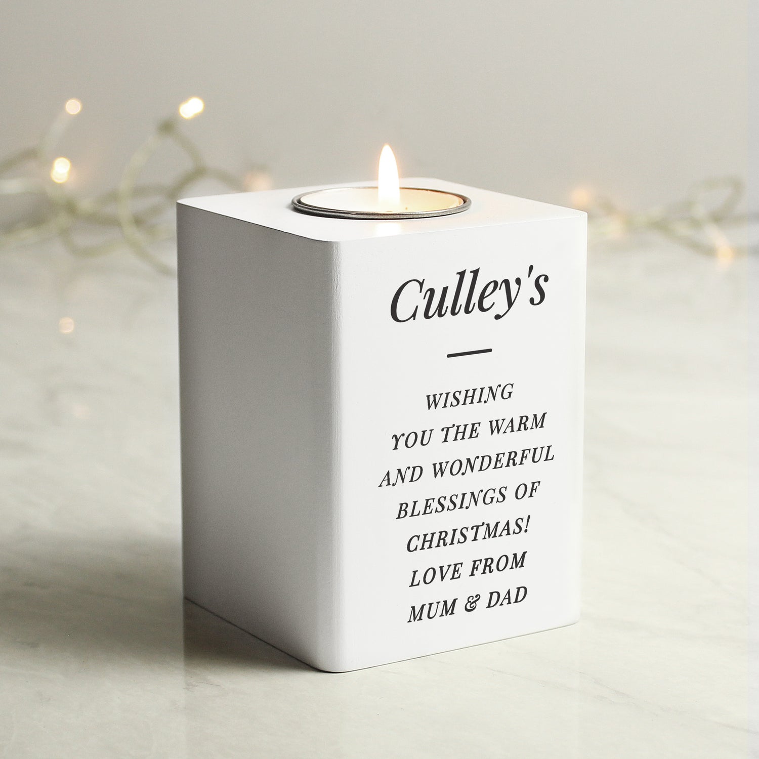 Personalised Free Text White Wooden Tea light Holder - gift & personalise