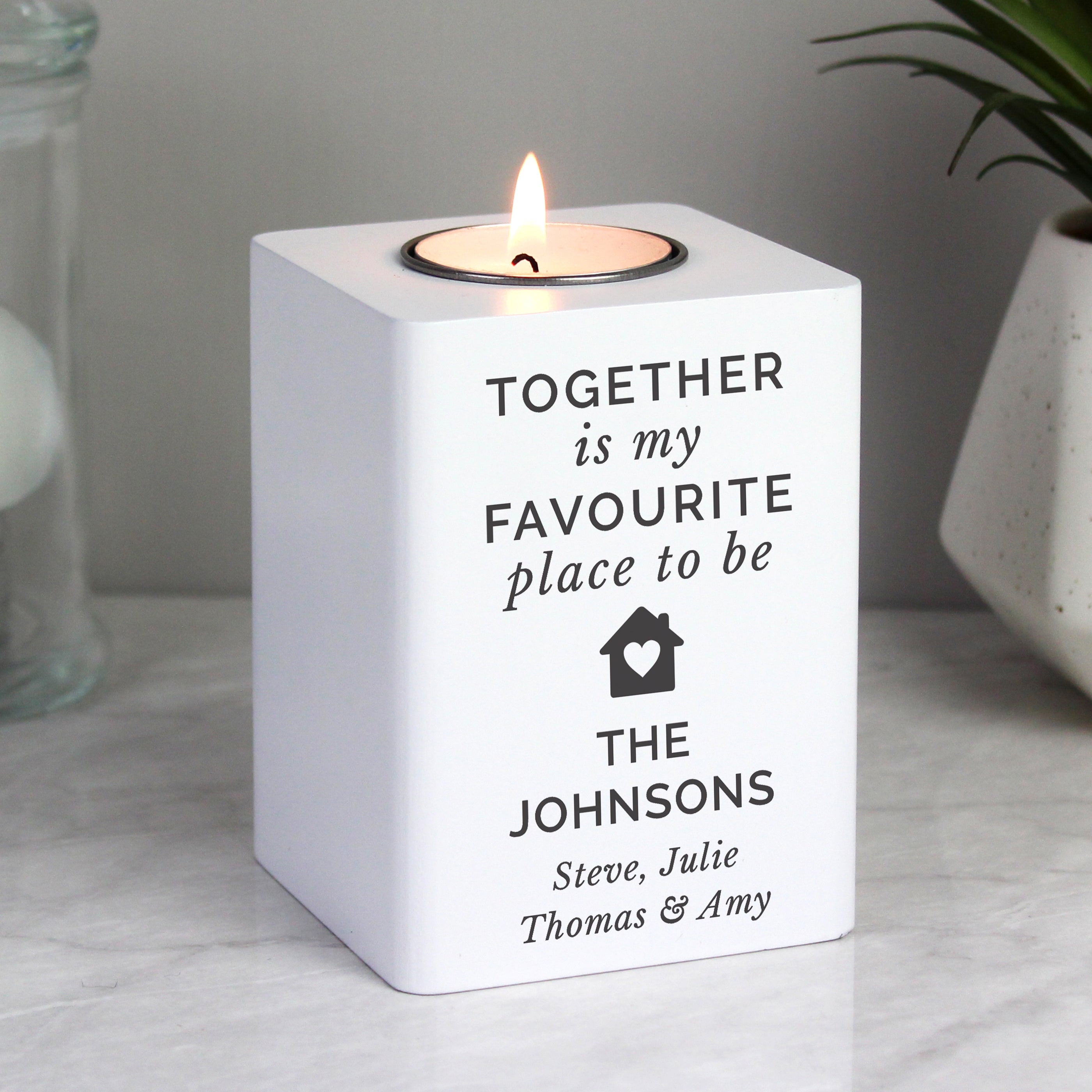 Personalised Home White Wooden Tea light Holder - gift & personalise